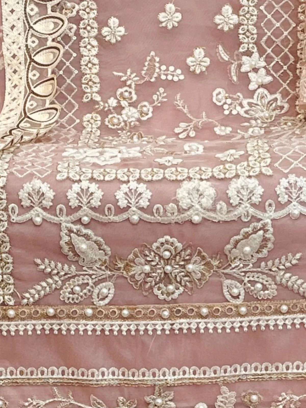 Odette Peach Organza Embroidered Semi-Stitched Kurta Set For Women - Image 3