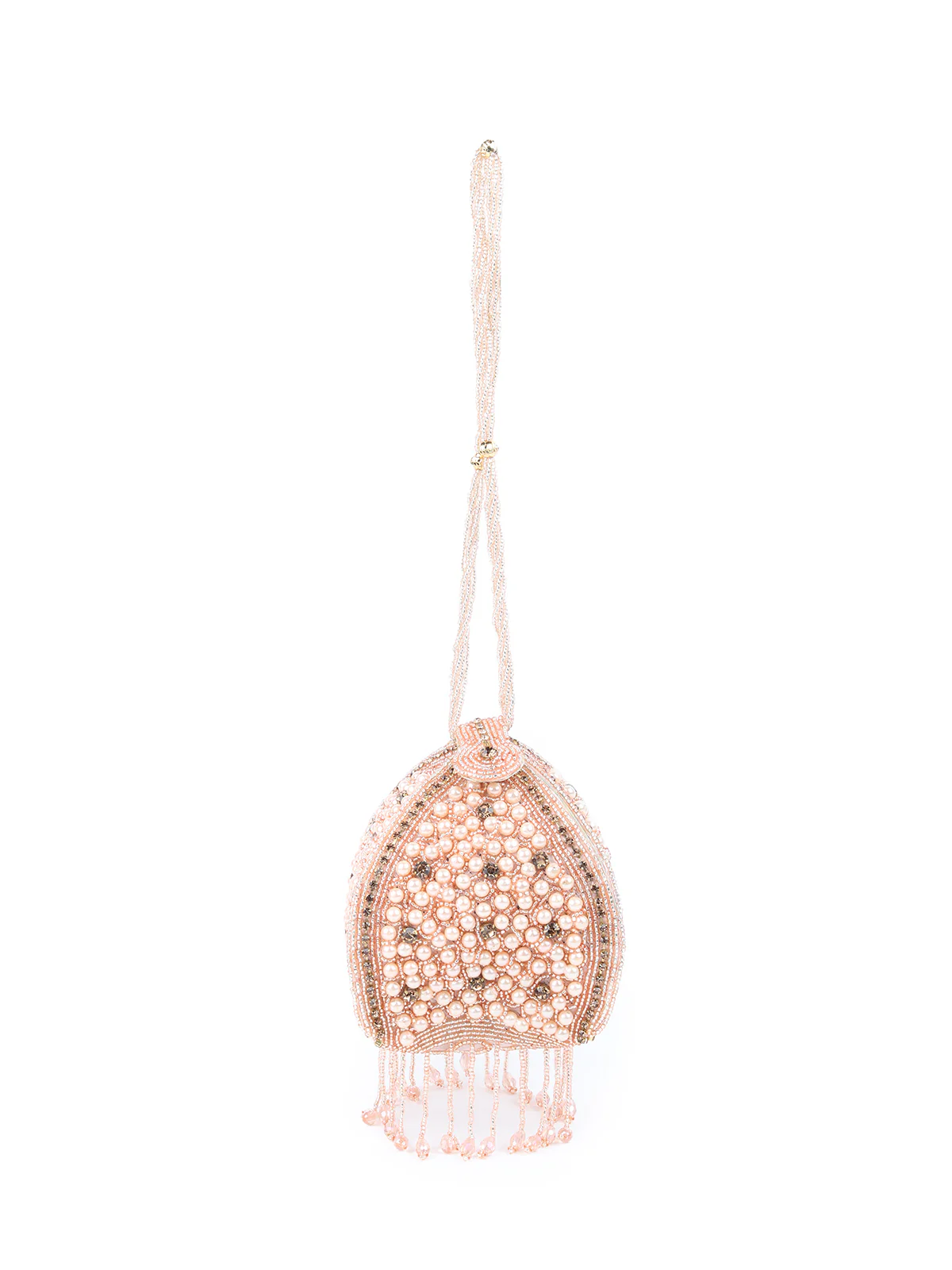 Odette Peach Pearl and Stone Embellished Clutch for Women - Image 3