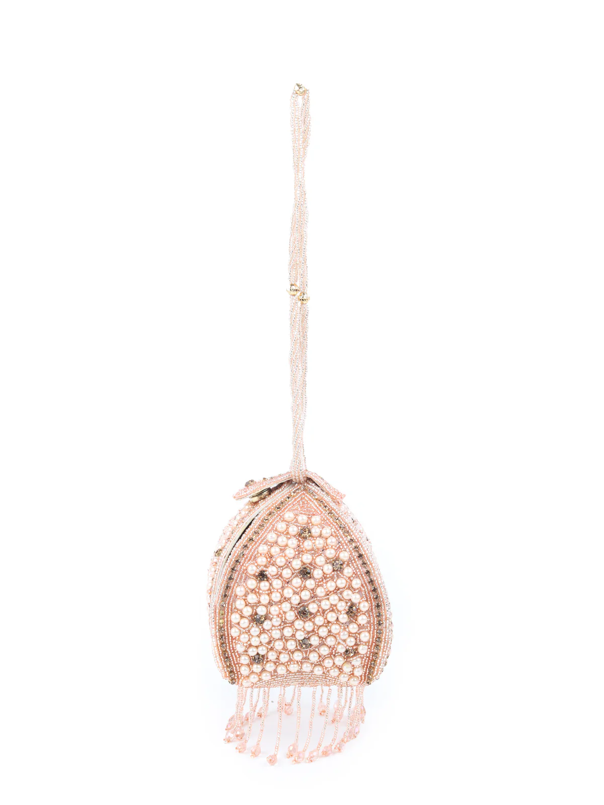 Odette Peach Pearl and Stone Embellished Clutch for Women - Image 4