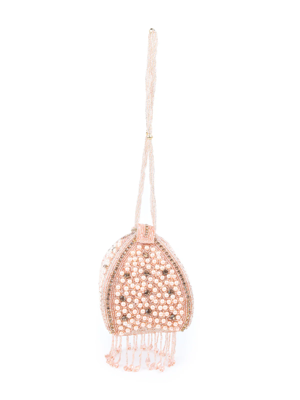 Odette Peach Pearl and Stone Embellished Clutch for Women - Image 6
