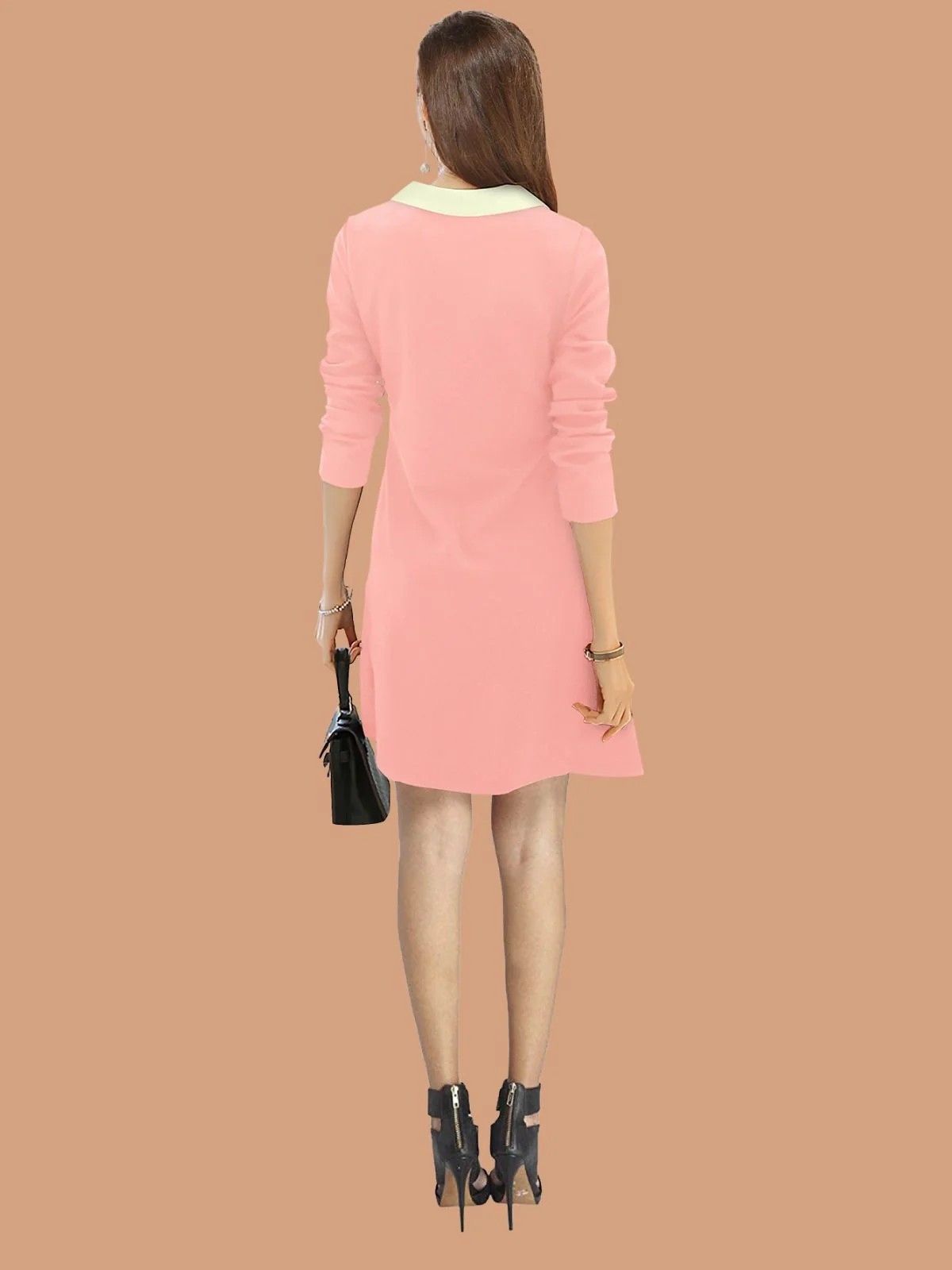 Odette Peach Polyester Blend Solid Dress For Women - Image 3