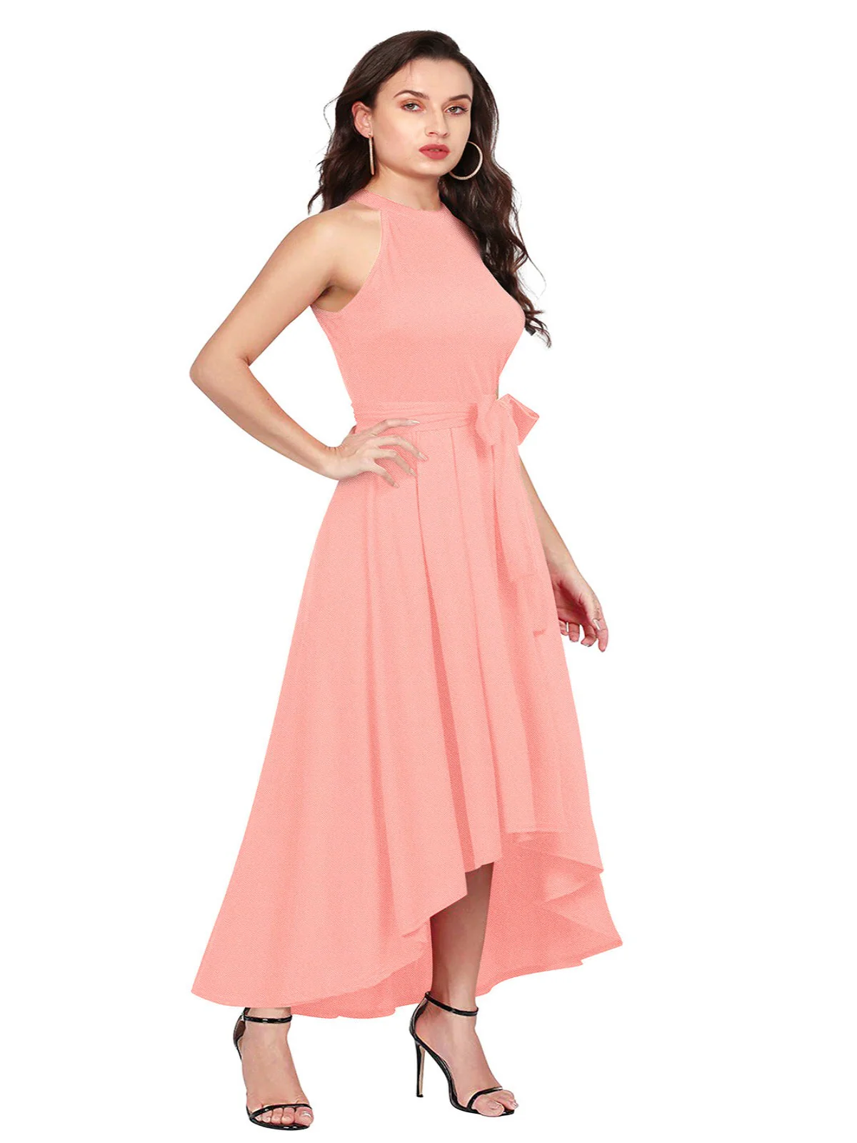 Odette Peach Polyester High Low Dress For Women - Image 2