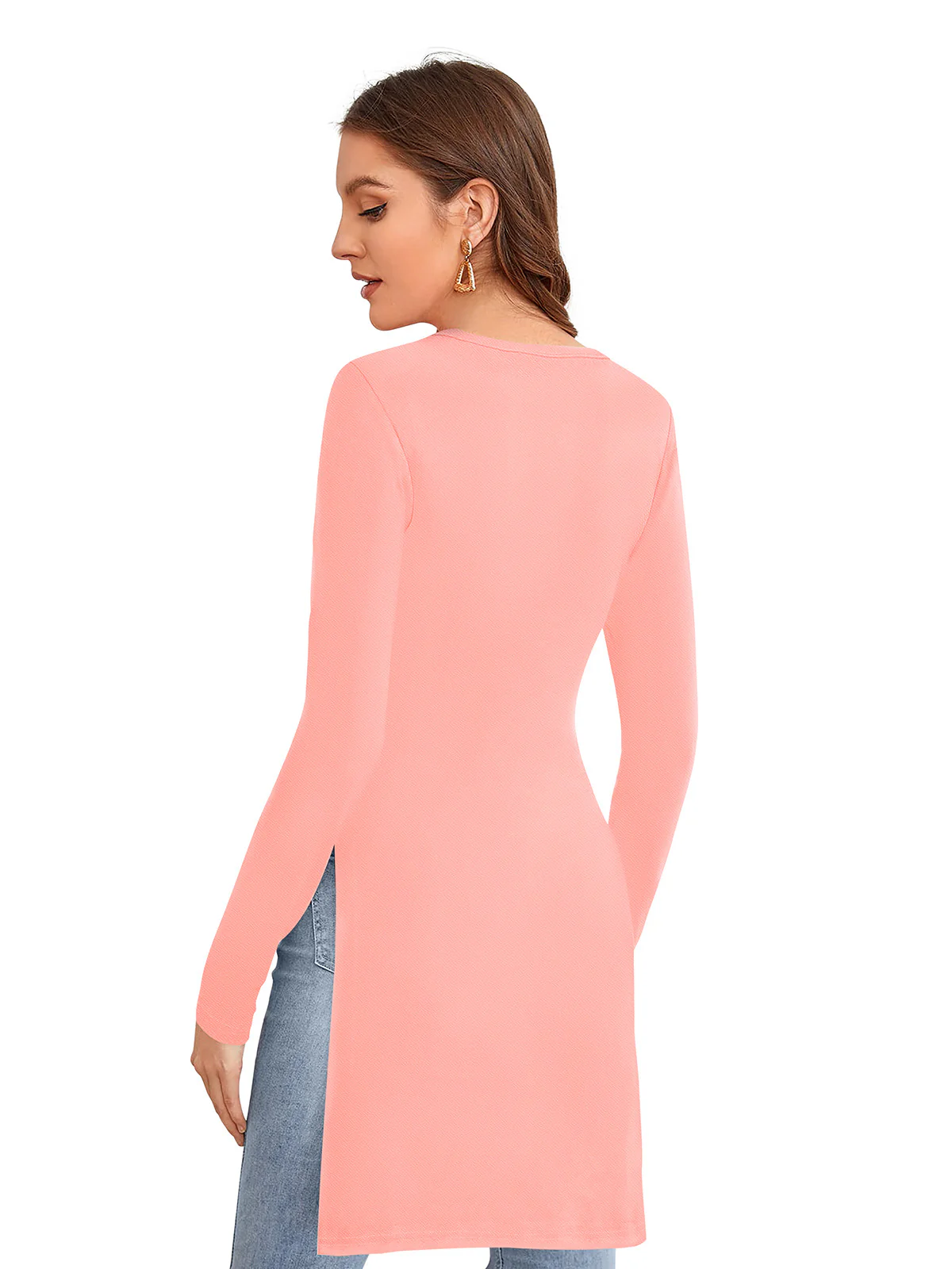 Odette Peach Polyester Solid Long Top For Women - Image 4