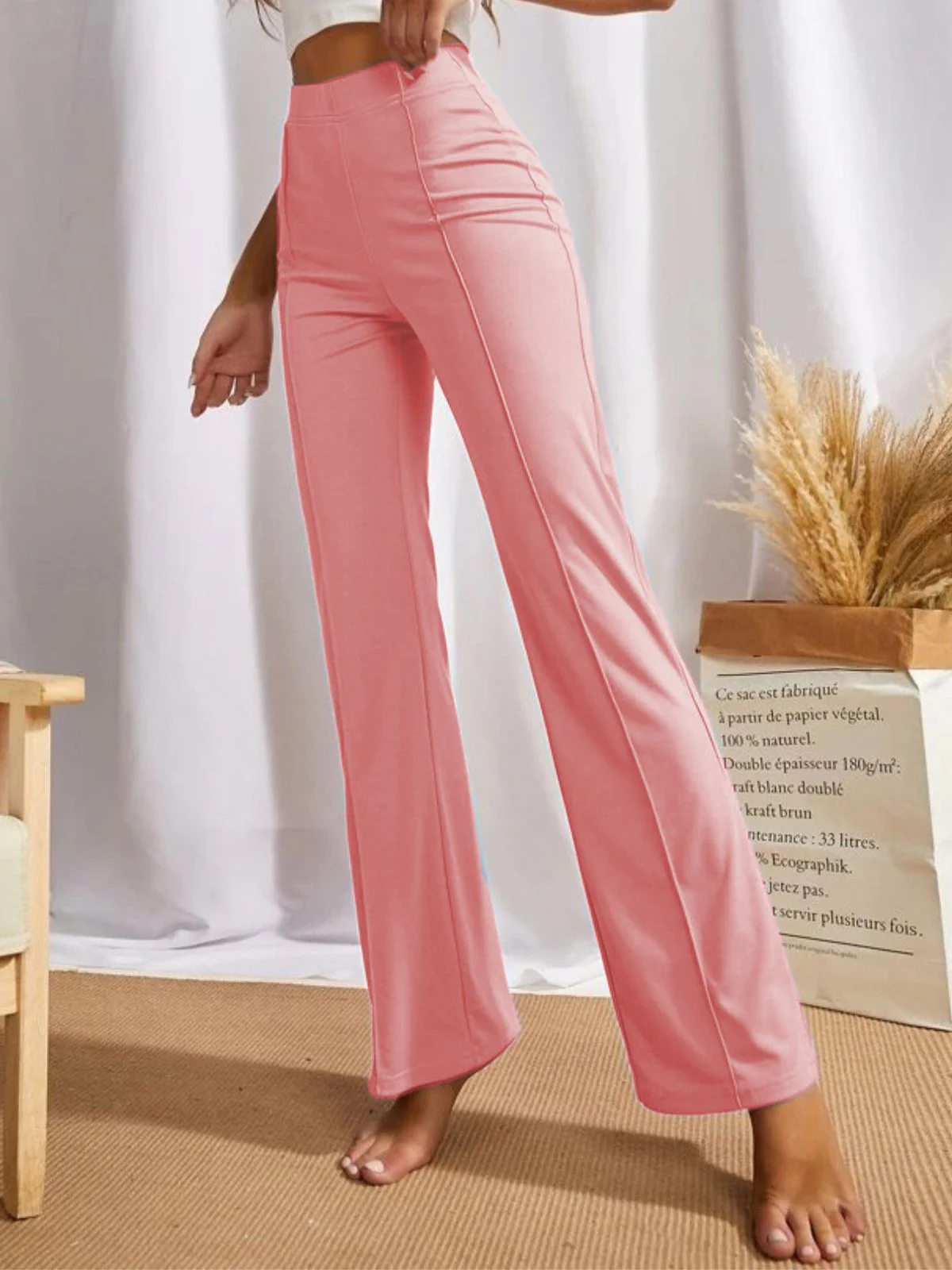 Odette Peach Polyester Solid Stylish Trousers For Women - Image 3