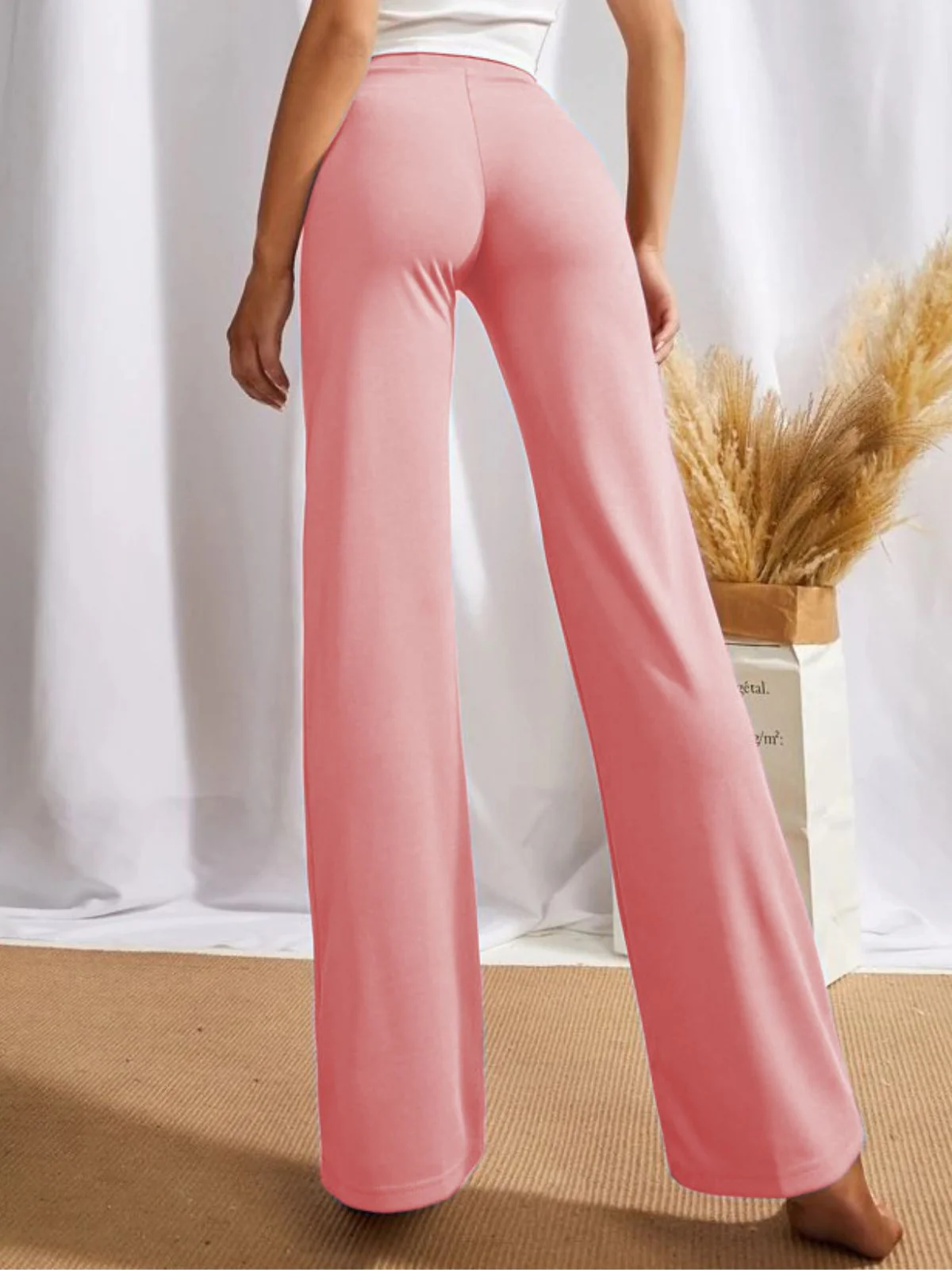 Odette Peach Polyester Solid Stylish Trousers For Women - Image 5