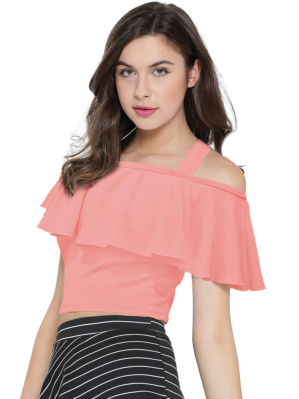 Odette Peach Polyester Solid Top For Women - Image 3