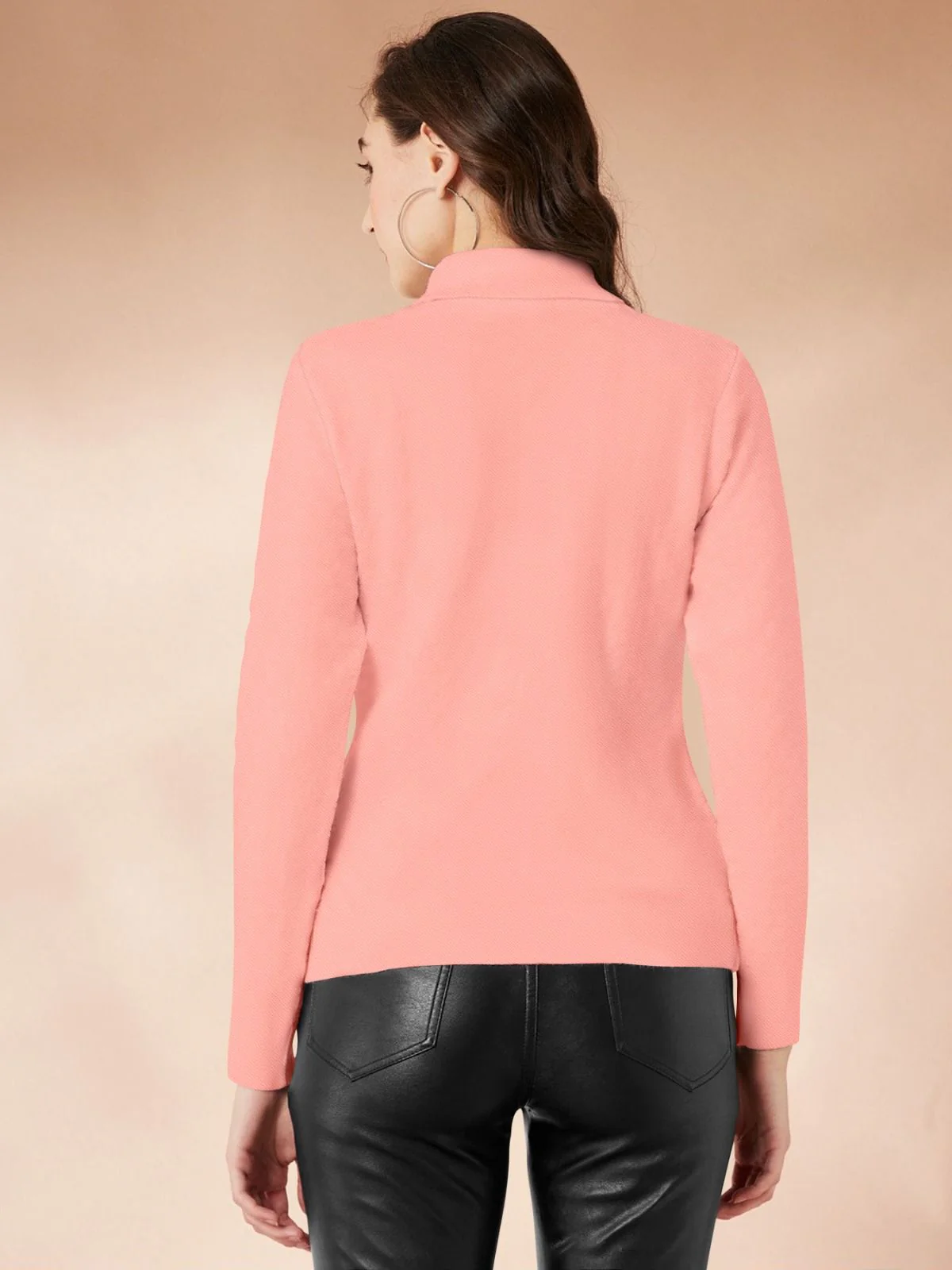 Odette Peach Polyster Solid Top For Women - Image 4