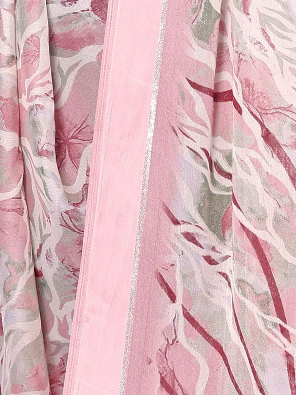 Odette Peach Satin Printed Saree With Unstitched Blouse For Women - Image 5