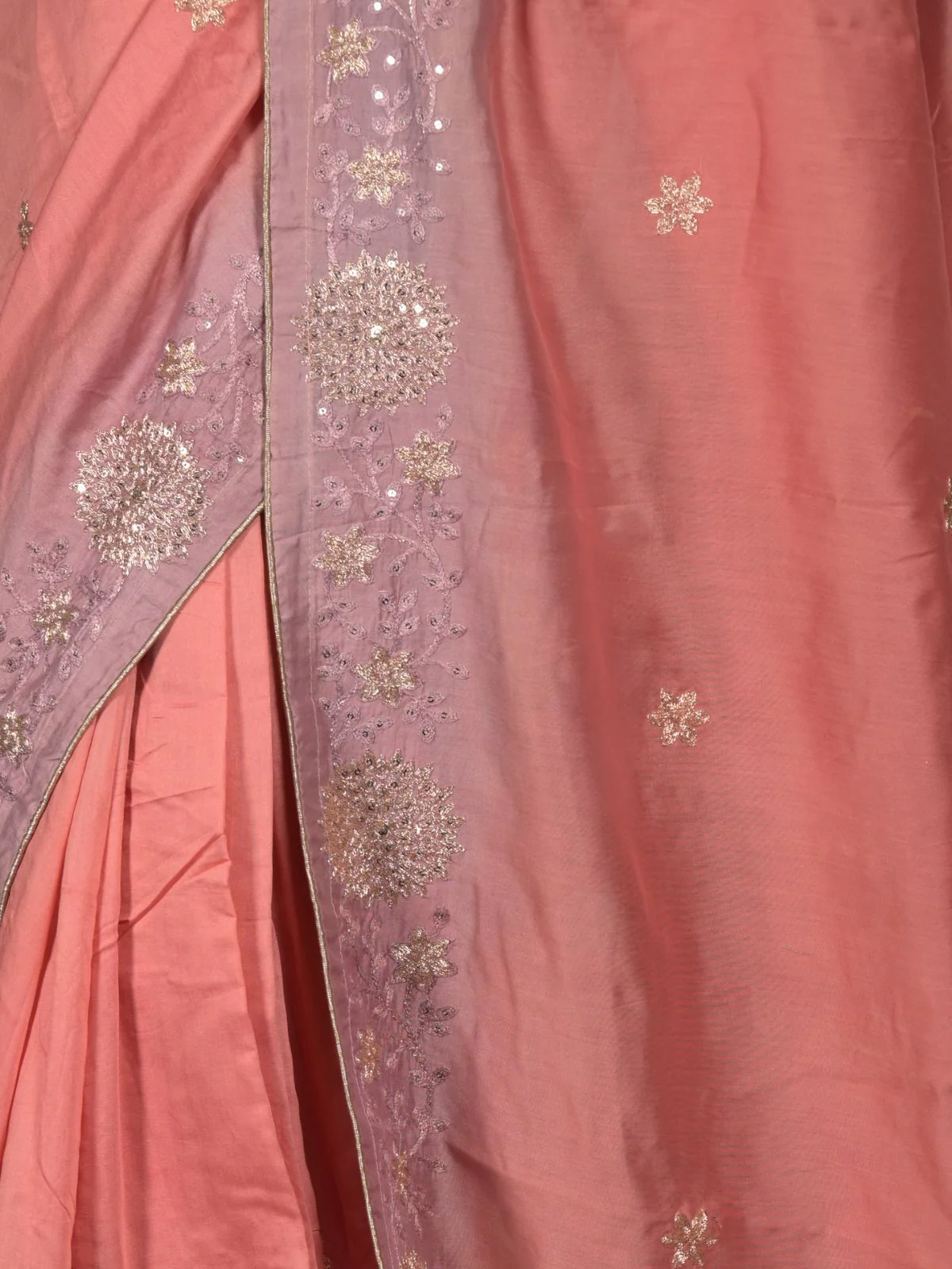 Odette Peach Sequins Embroidered Mercerized Cotton Saree with Unstitched Blouse for Women - Image 5