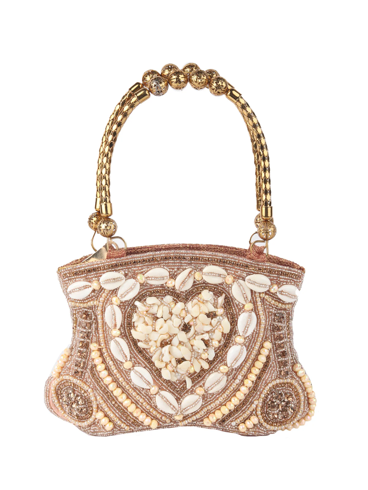 Odette Peach Shell Embroidered Bridal Clutch For Women - Image 3