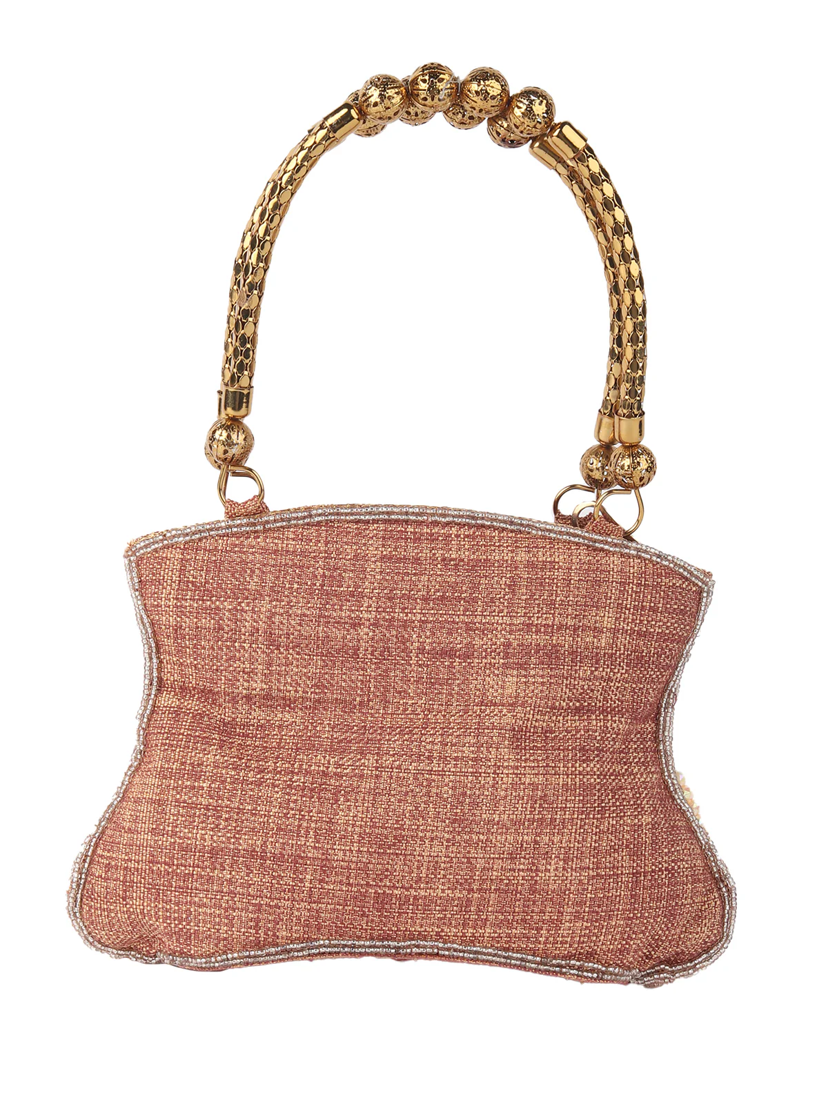 Odette Peach Shell Embroidered Bridal Clutch For Women - Image 5