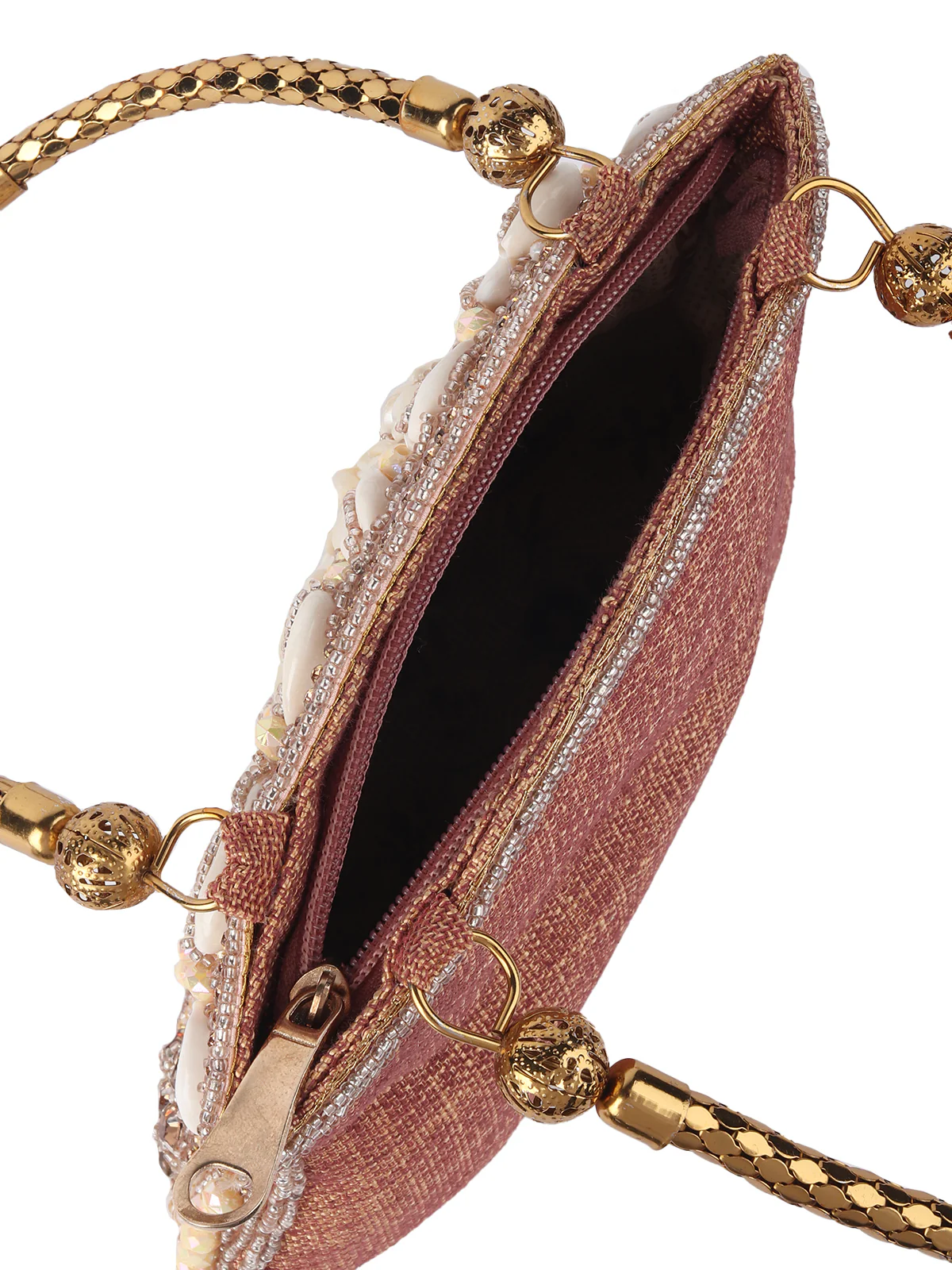 Odette Peach Shell Embroidered Bridal Clutch For Women - Image 6