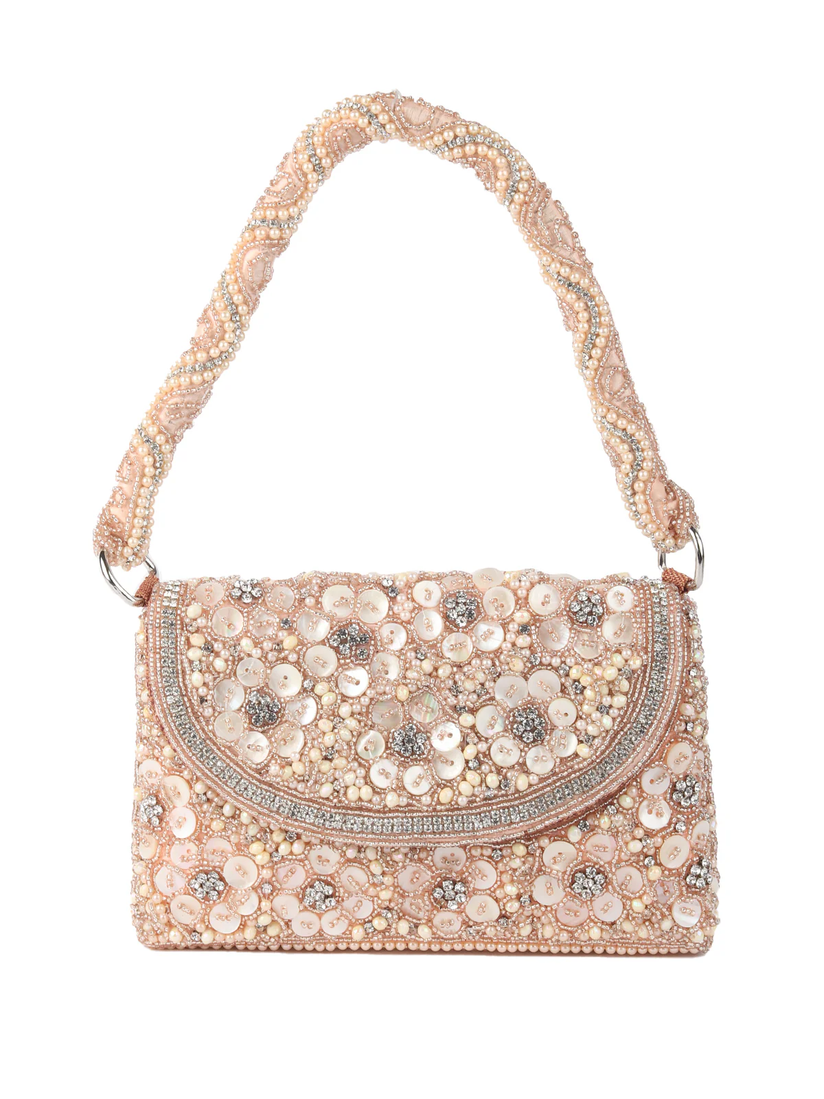 Odette Peach Embroidered Bridal Clutch For Women - Image 3