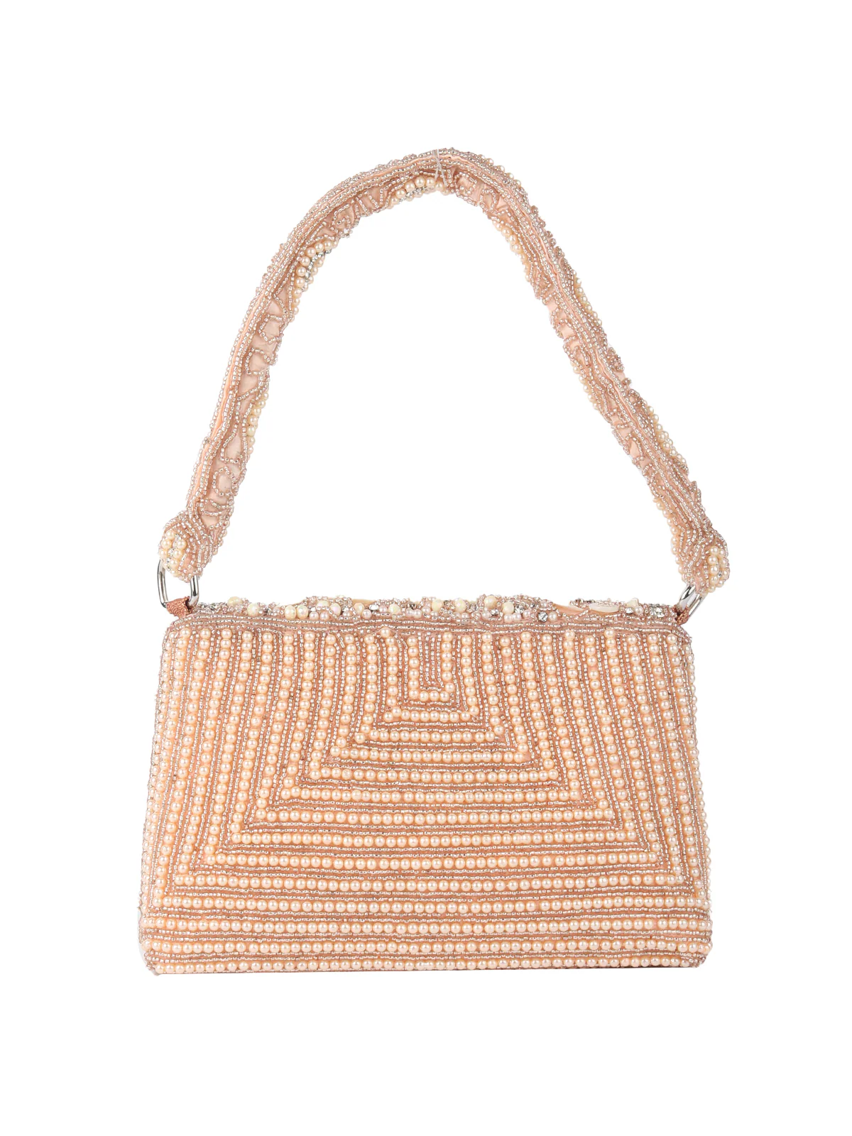 Odette Peach Embroidered Bridal Clutch For Women - Image 5