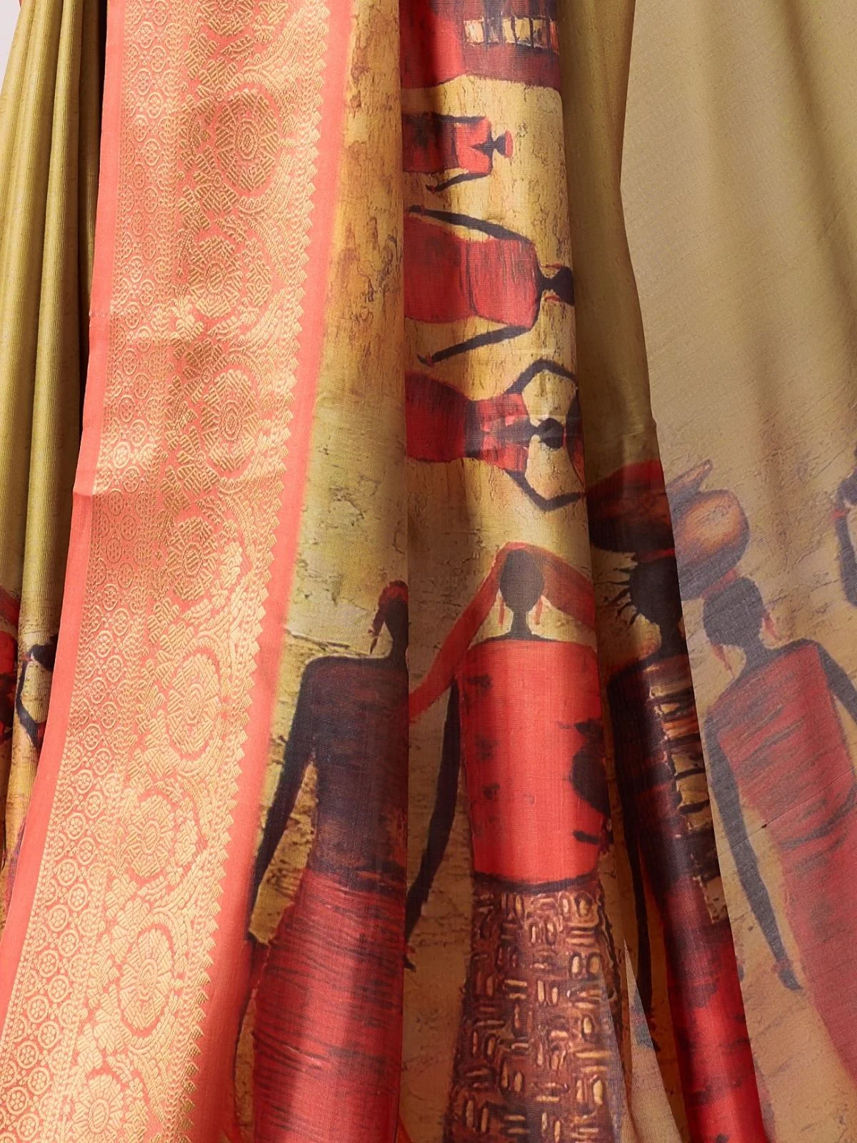 Odette Peach Silk Blend Printed Saree For Women - Image 5