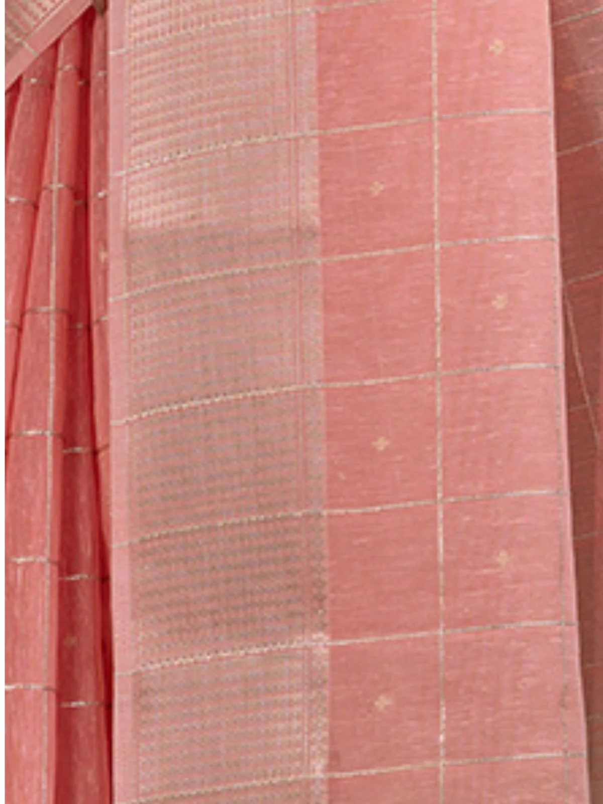 Odette Peach Silk Blend Woven Checked Saree For Women - Image 5