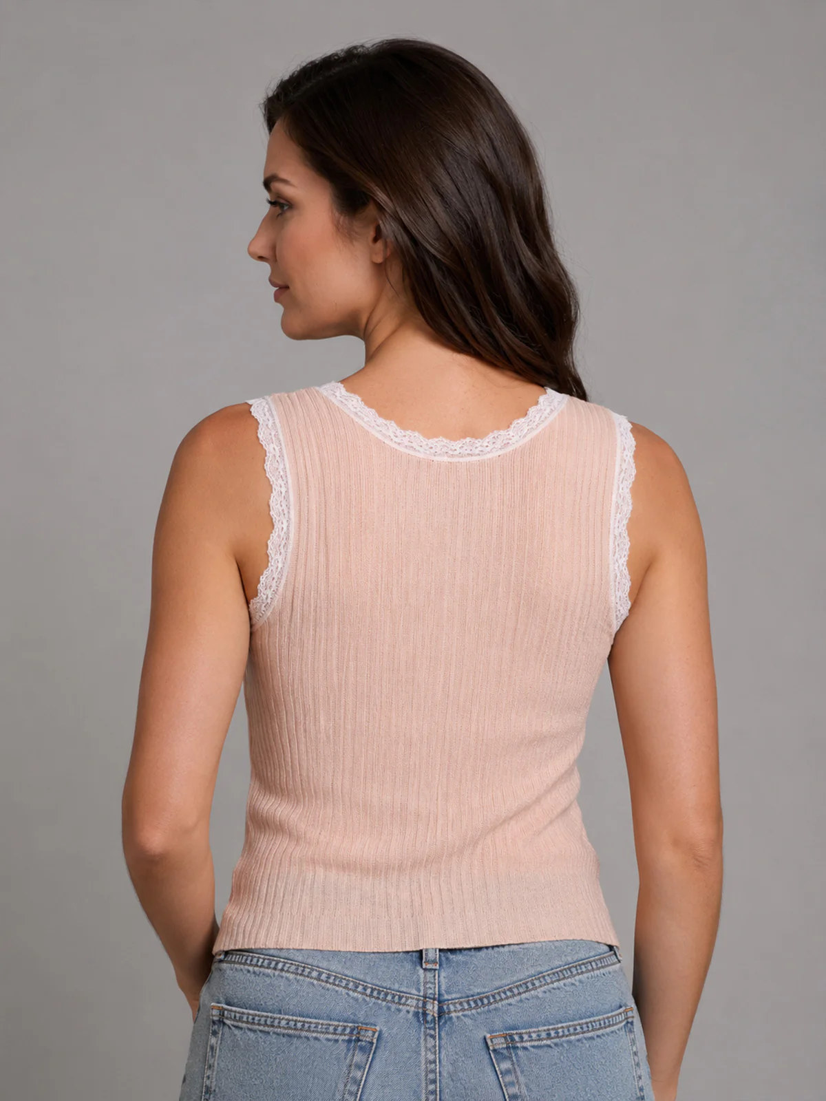 Odette Peach Silk Wool Knitted Top For Women - Image 3