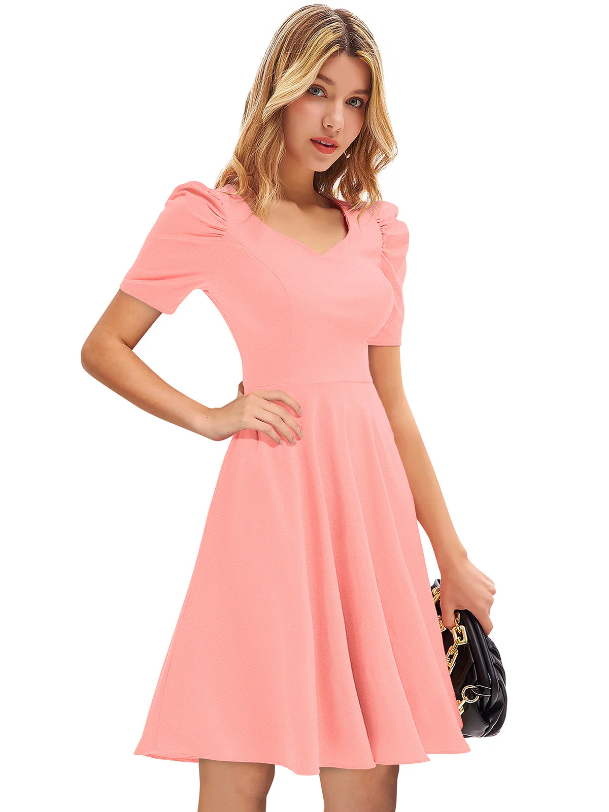 Odette Peach Skater Knit Fabric Dress For Women - Image 2