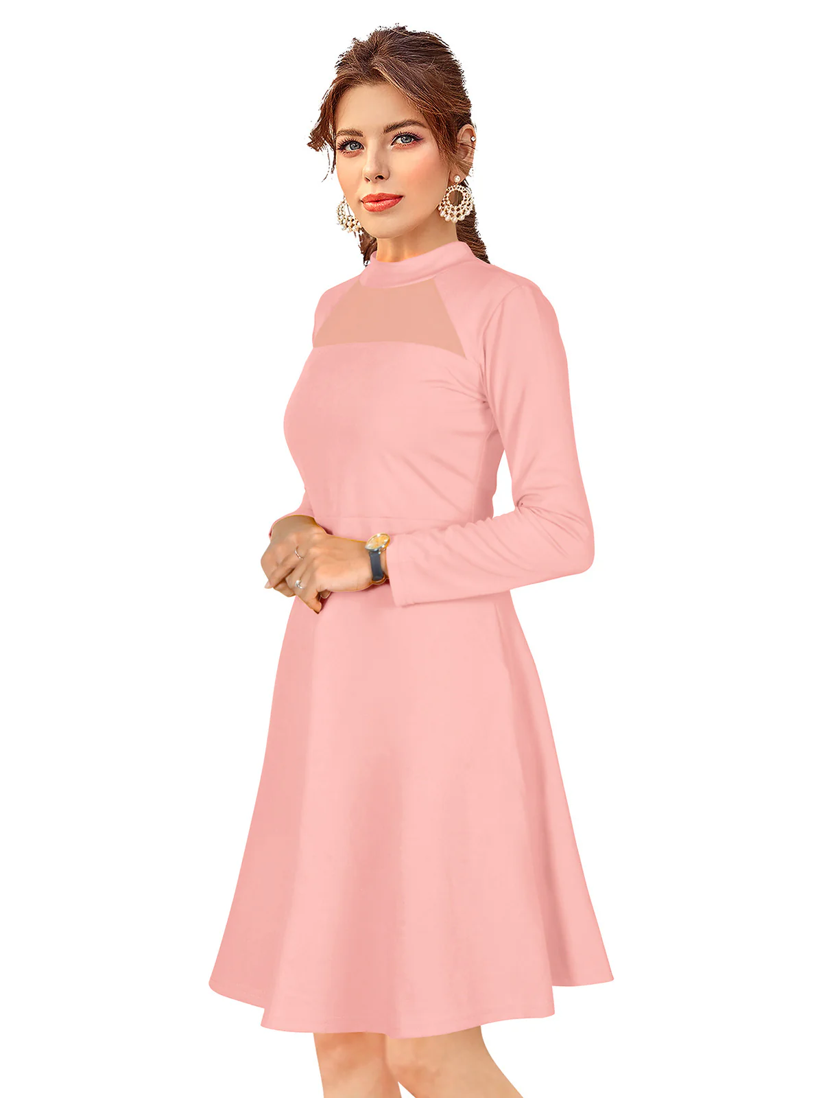 Odette Light Pink Skater Knit Fabric Dress For Women - Image 3