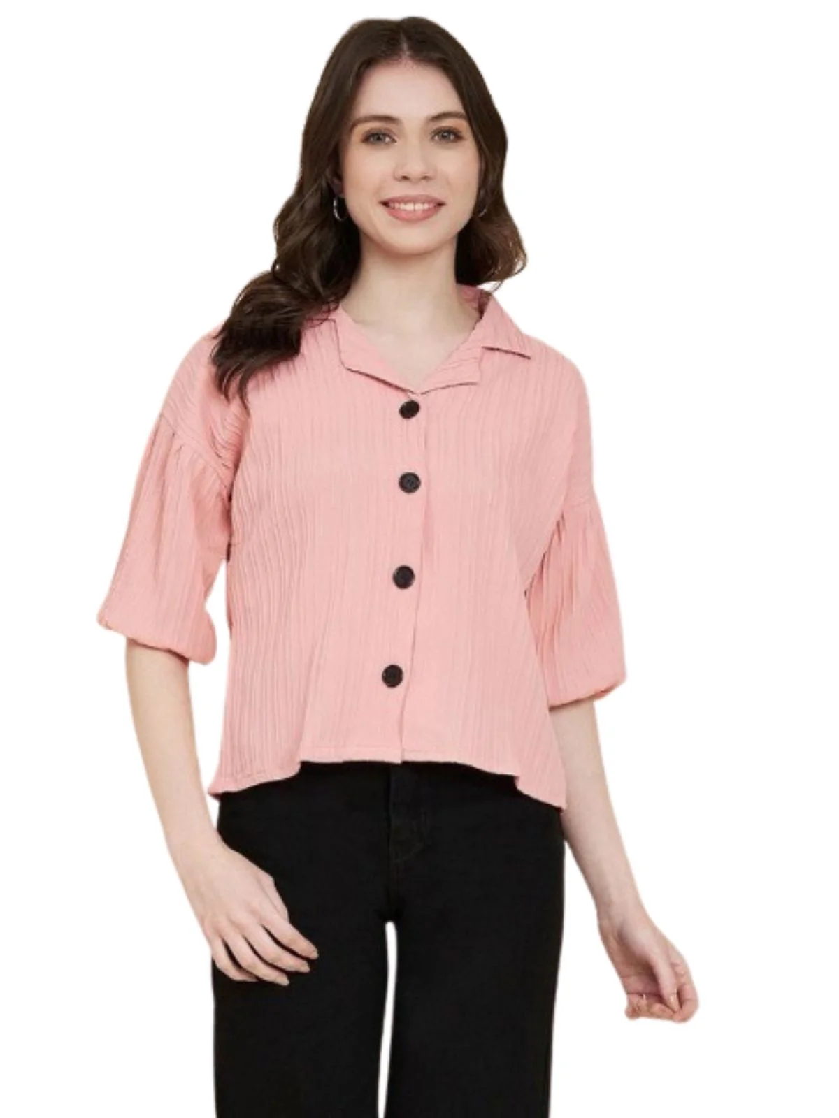 Odette Peach Sugarcane Solid Shirt For Women - Image 2