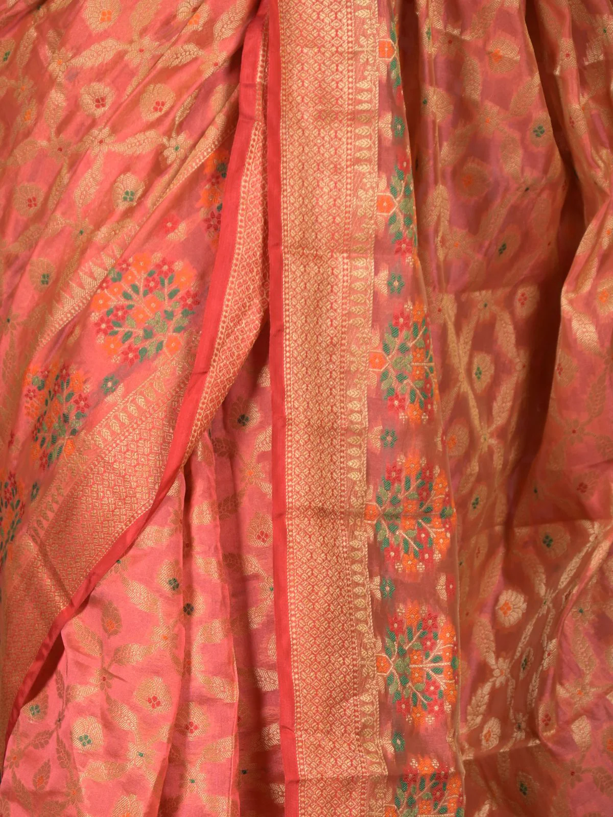 Odette Peach Tissue Silk Woven Saree with Unstitched Blouse for Women - Image 5