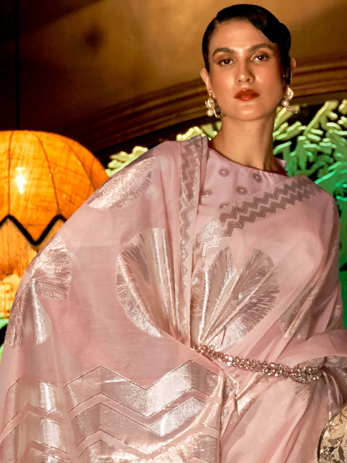 Odette Peach Woven Design Silk Blend Saree With Unstitched Blouse For Women - Image 4
