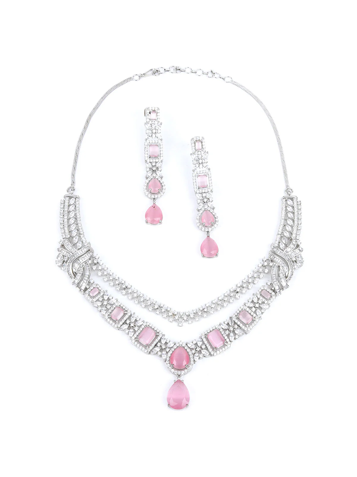 Odette Pink Alloy Embellished Jewellery Set For Women - Image 3