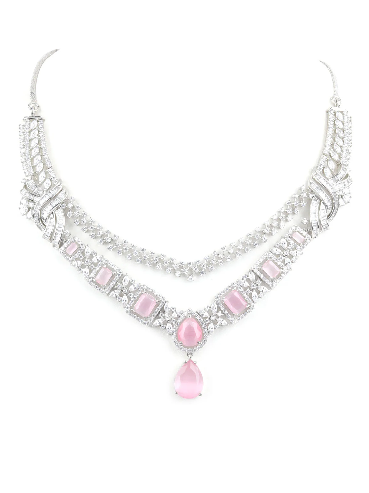 Odette Pink Alloy Embellished Jewellery Set For Women - Image 4