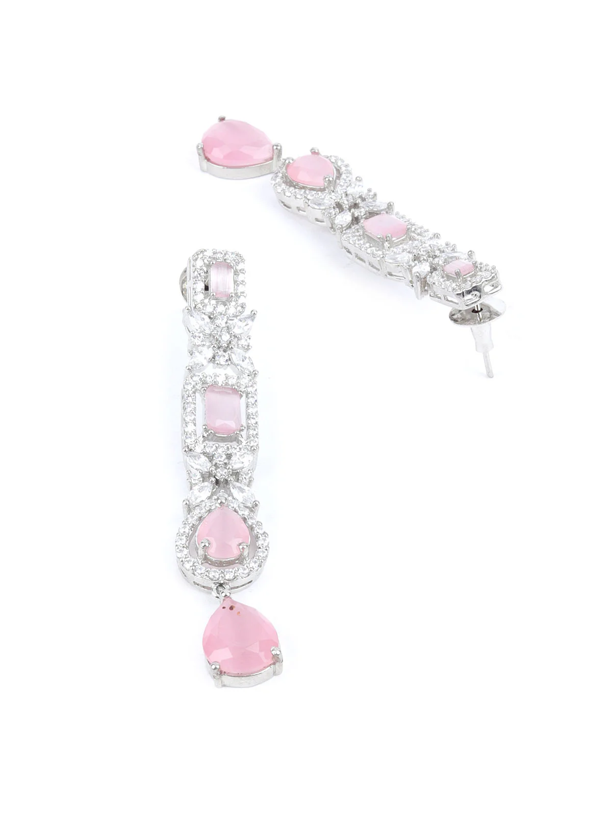 Odette Pink Alloy Embellished Jewellery Set For Women - Image 6