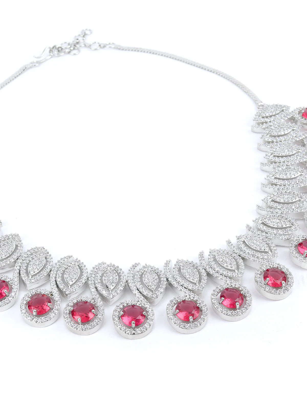 Odette Pink Alloy Embellished Jewellery Set For Women - Image 6