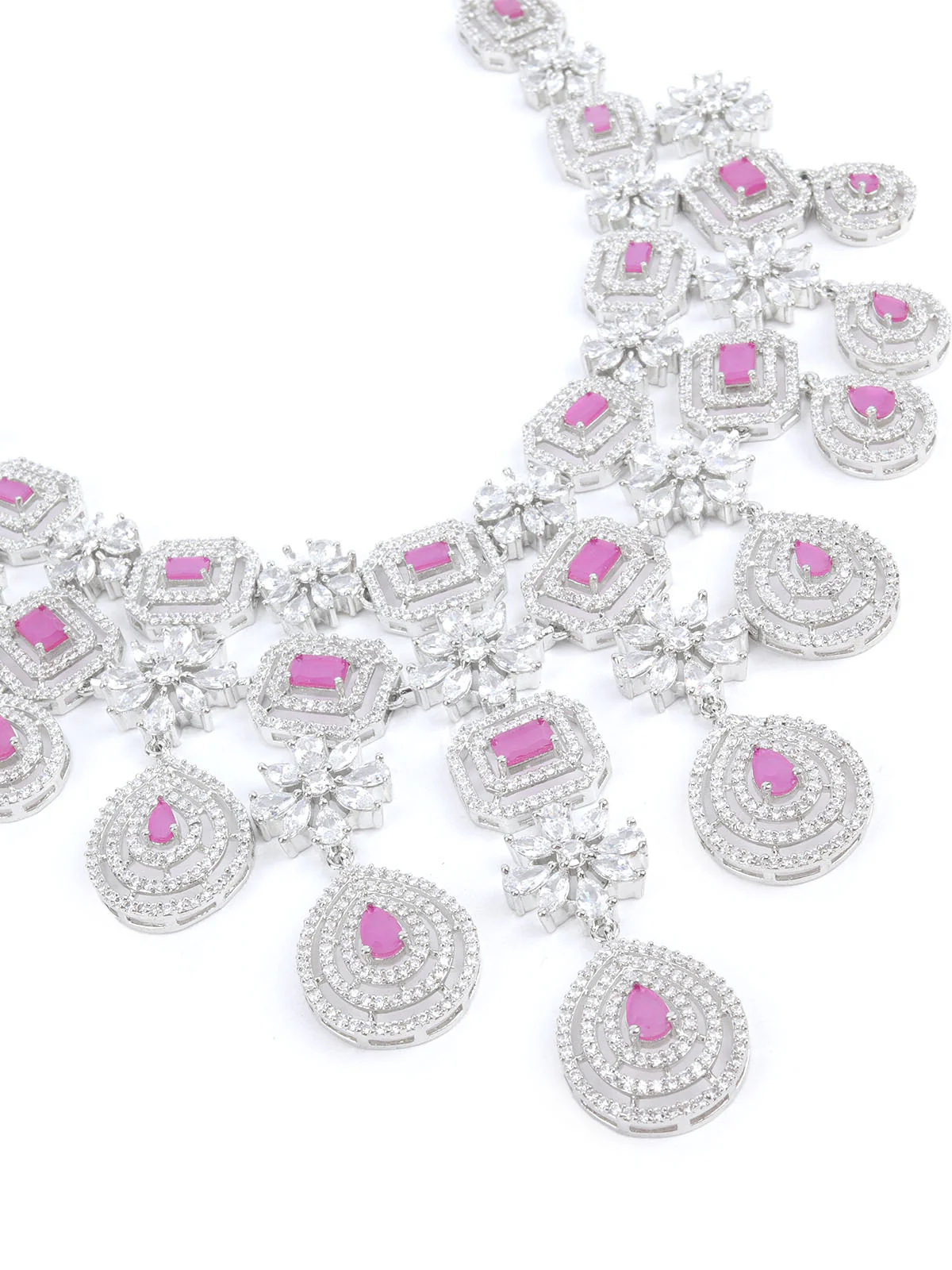 Odette Pink Alloy Embellished Jewellery Set For Women - Image 3