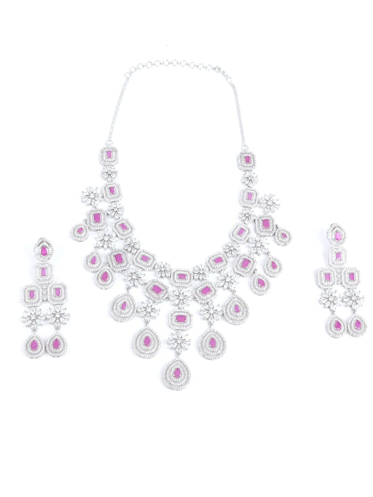 Odette Pink Alloy Embellished Jewellery Set For Women - Image 4