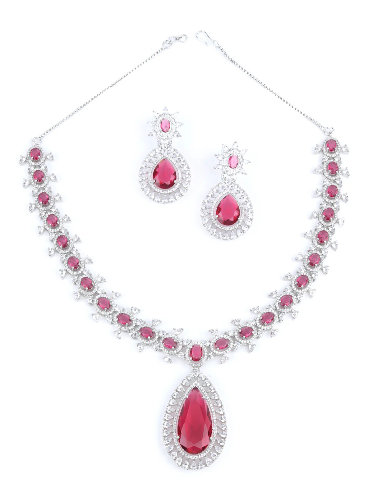 Odette Pink Alloy Embellished Jewellery Set For Women - Image 3
