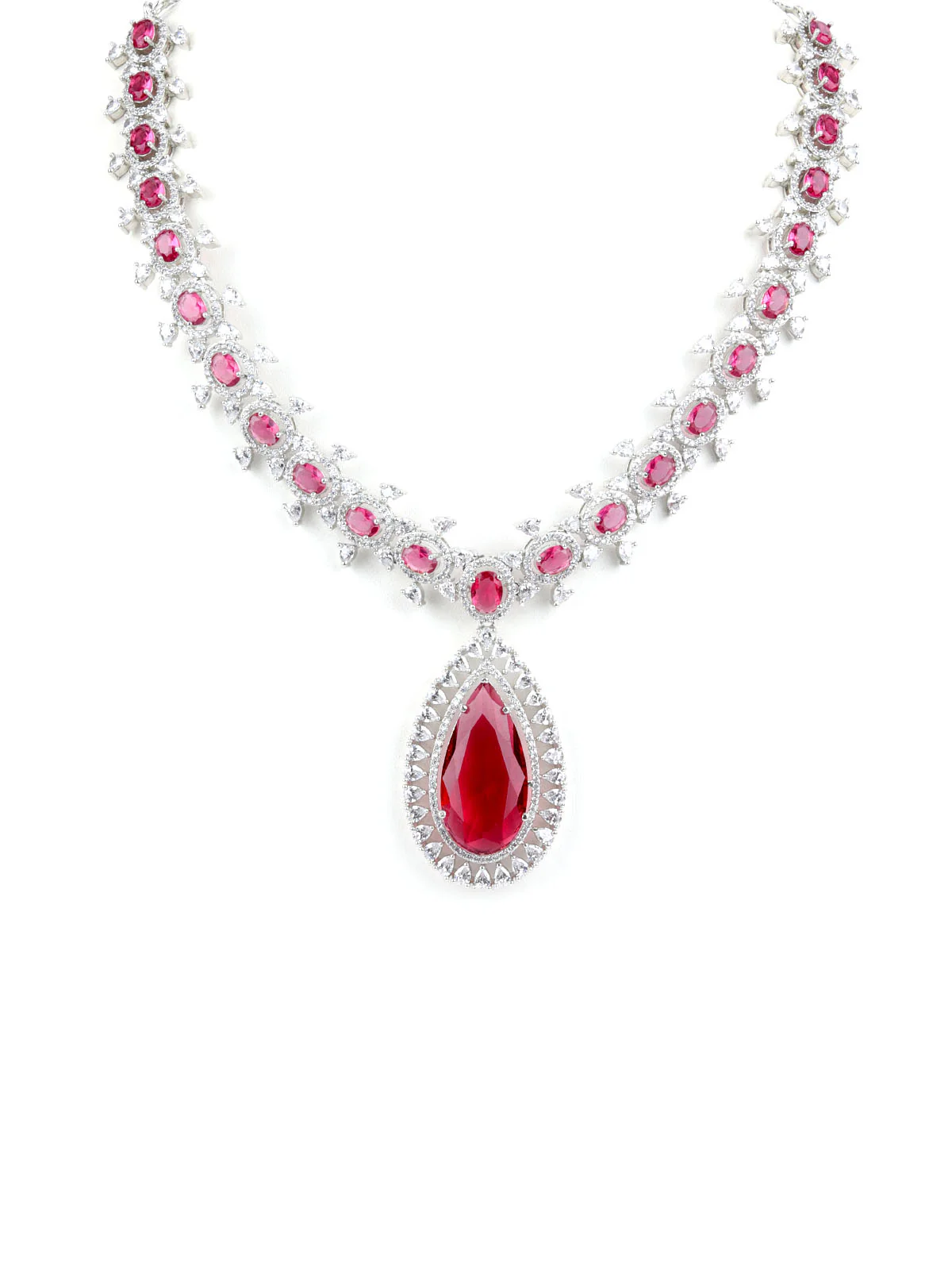 Odette Pink Alloy Embellished Jewellery Set For Women - Image 4