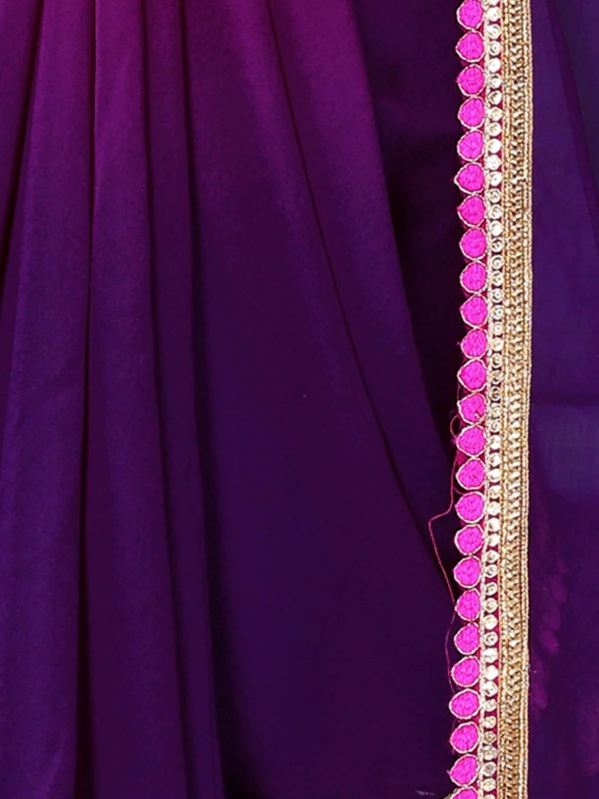 Odette Pink And Blue Georgette Lace Work Saree With Unstitched Blouse For Women - Image 5
