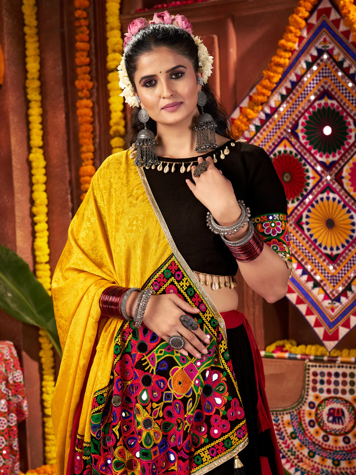 Odette Pink And Brown Cotton Blend Embroidered Semi-Stitched lehenga For Women - Image 5