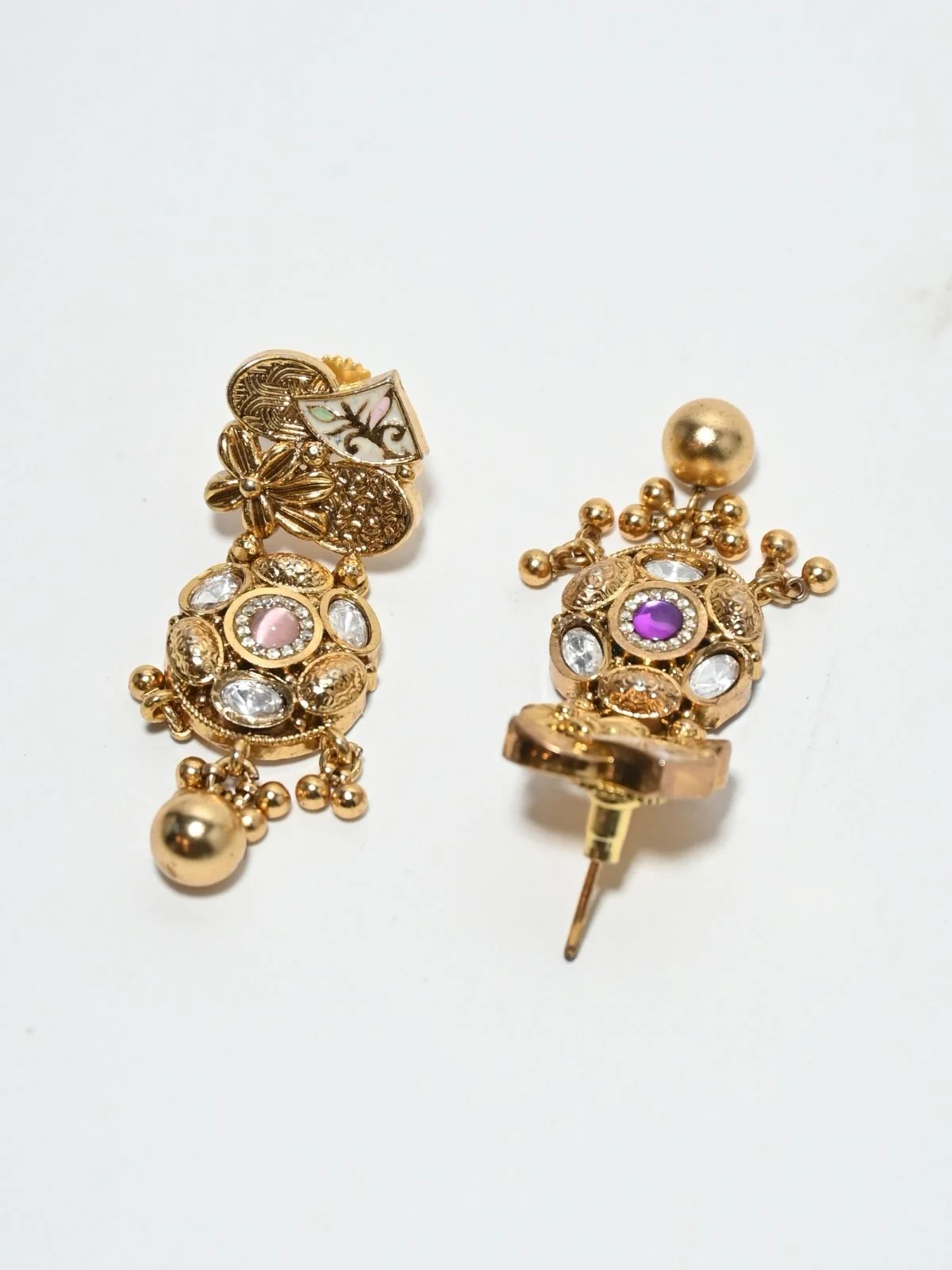 Odette Pink And Golden Alloy Beaded Pearl Jewellery Set For Women - Image 6
