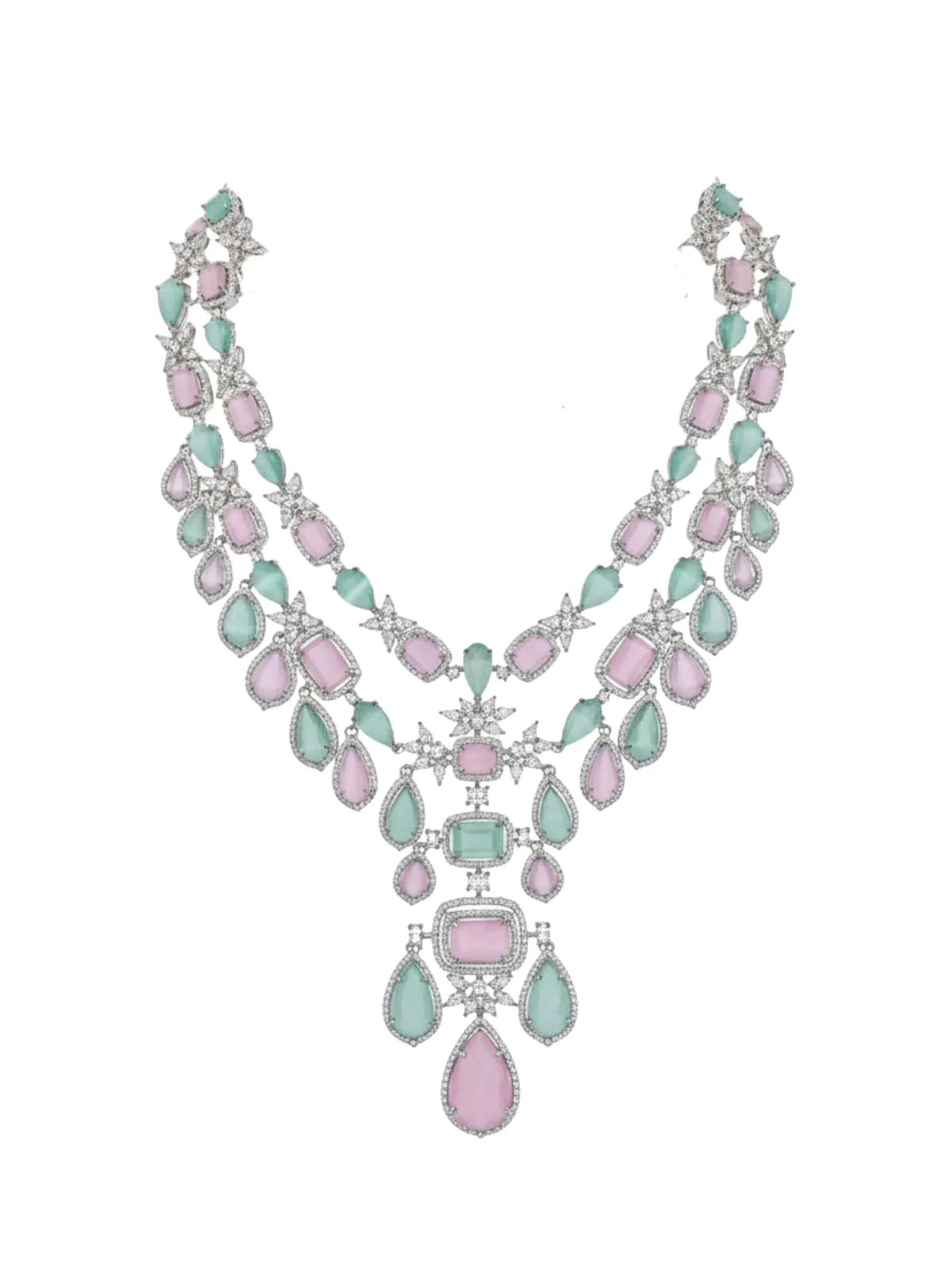 Odette Pink And Green Alloy Embellished Jewellery Set For Women - Image 3