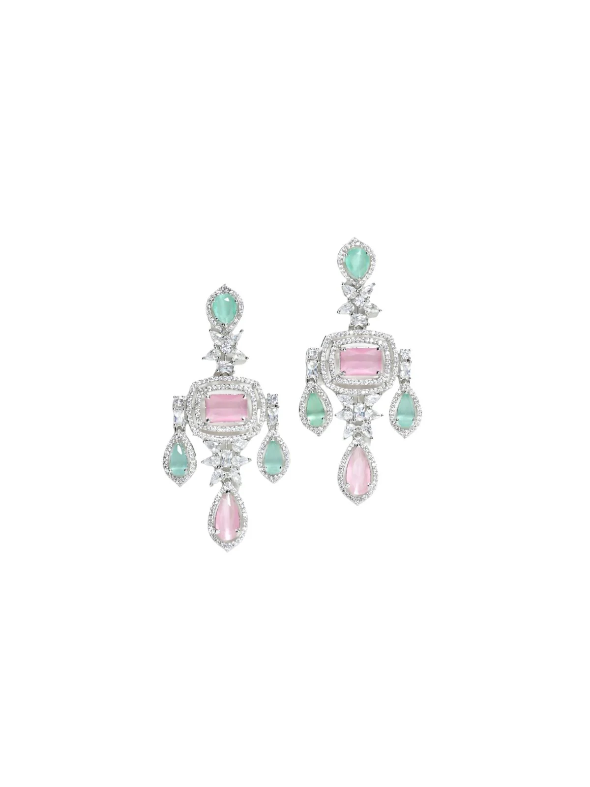 Odette Pink And Green Alloy Embellished Jewellery Set For Women - Image 5