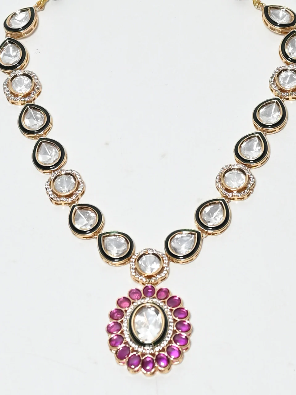Odette Pink And Green Alloy Stone Jewellery Set For Women - Image 4