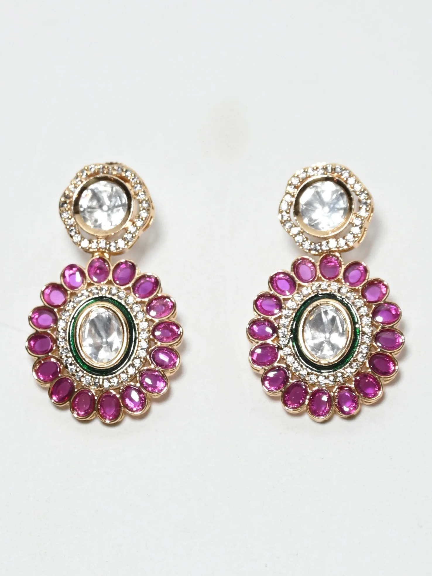 Odette Pink And Green Alloy Stone Jewellery Set For Women - Image 5