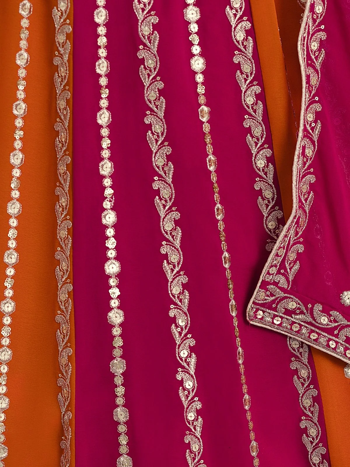 Odette Pink And Orange Georgette Embroidered Semi-Stitched lehenga For Women - Image 4