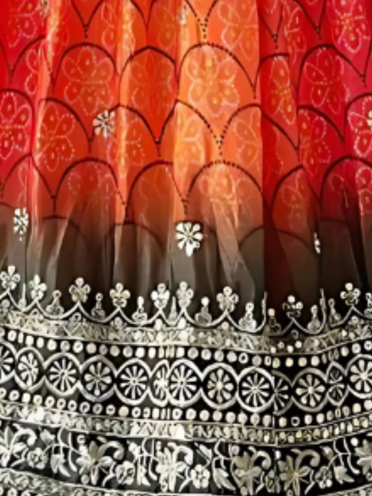 Odette Pink And Orange Silk Blend Embroidered Semi-Stitched lehenga For Women - Image 5
