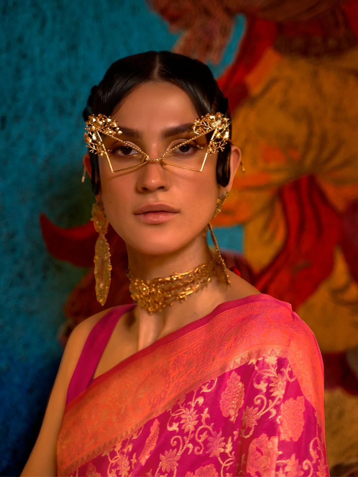 Odette Pink And Orange Woven Design Silk Blend Saree With Unstitched Blouse For Women - Image 2
