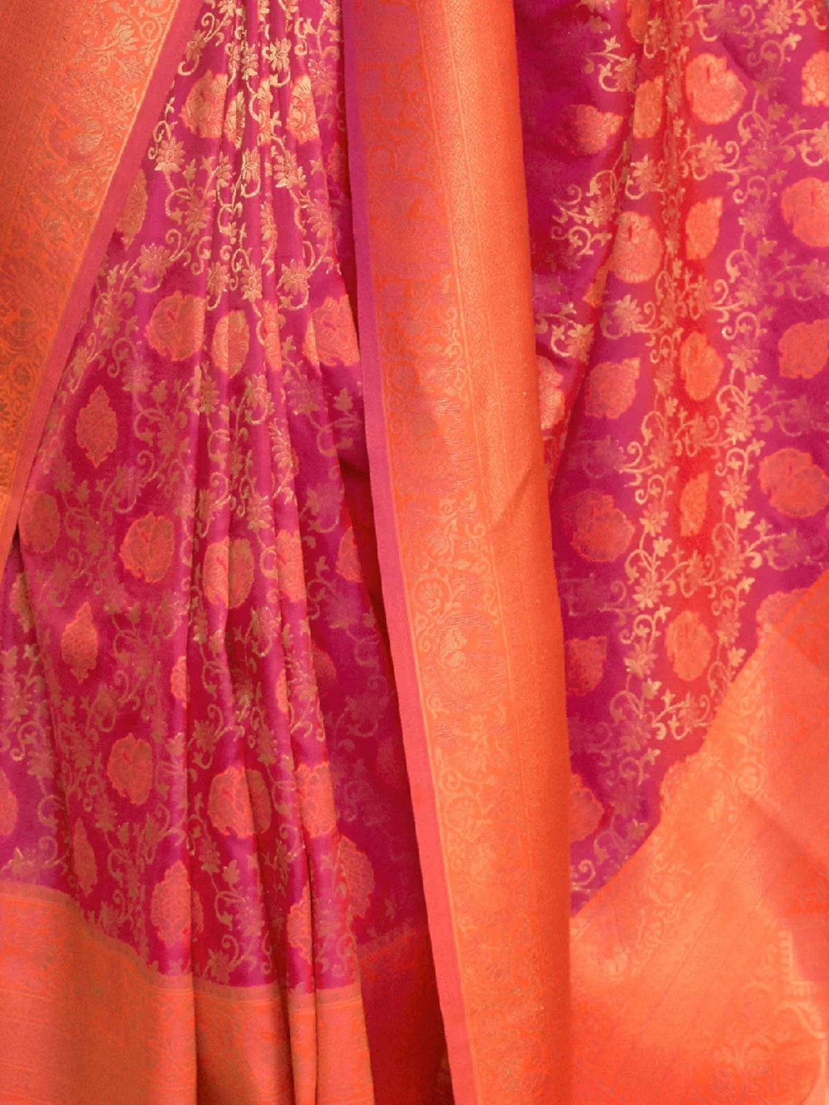 Odette Pink And Orange Woven Design Silk Blend Saree With Unstitched Blouse For Women - Image 4