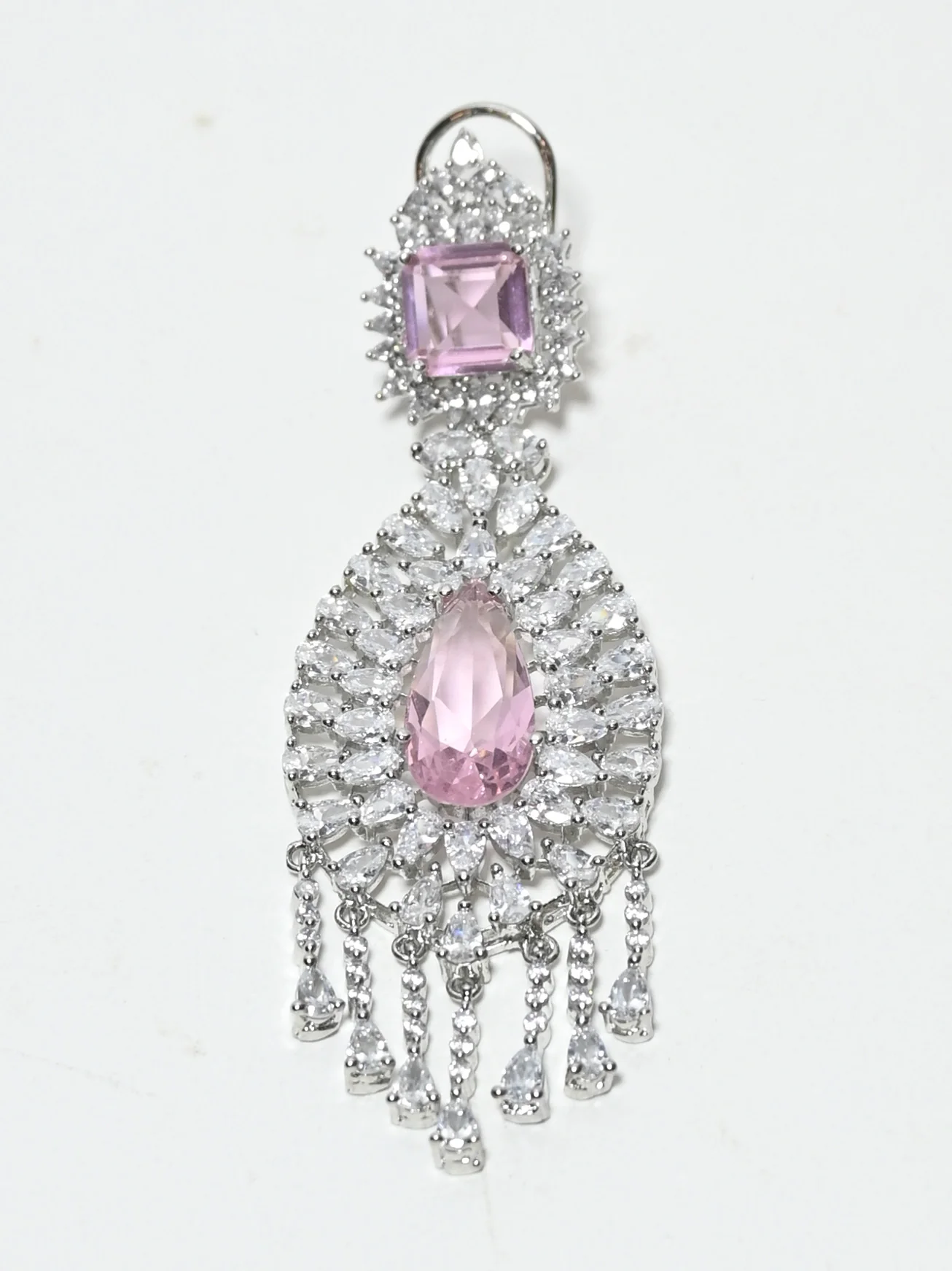 Odette Pink And Silver Alloy Stone Earrings For Women - Image 4