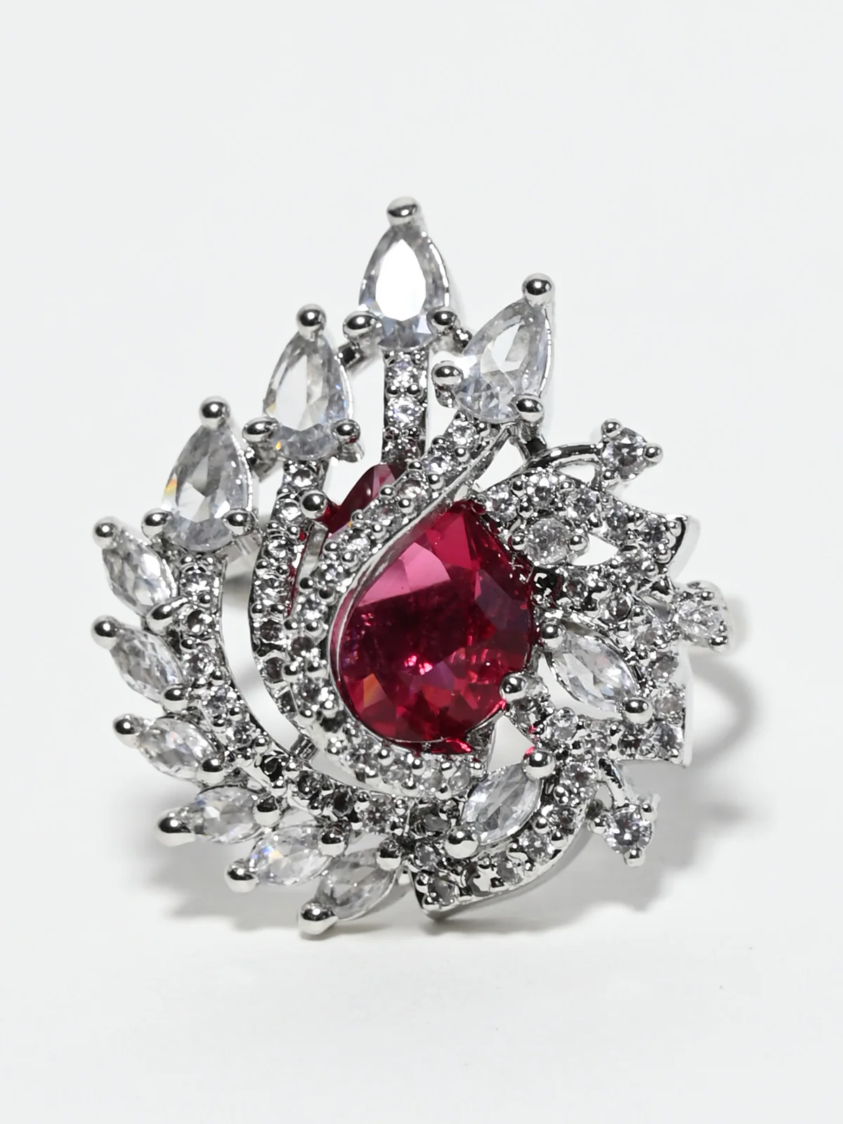 Odette Pink And White Alloy Embellished Ring For Women - Image 4