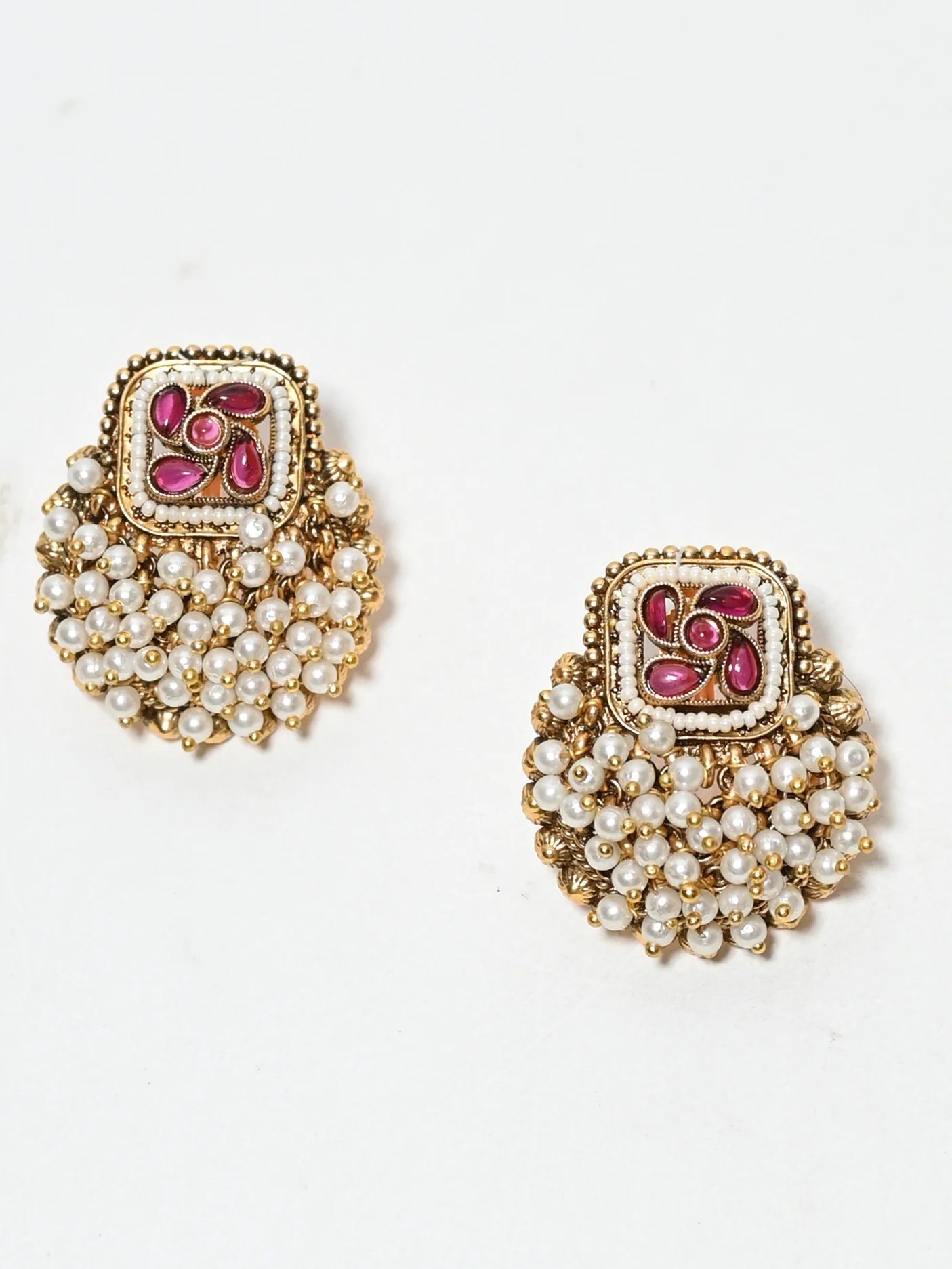 Odette Pink And White Alloy Pearl Earrings For Women - Image 3