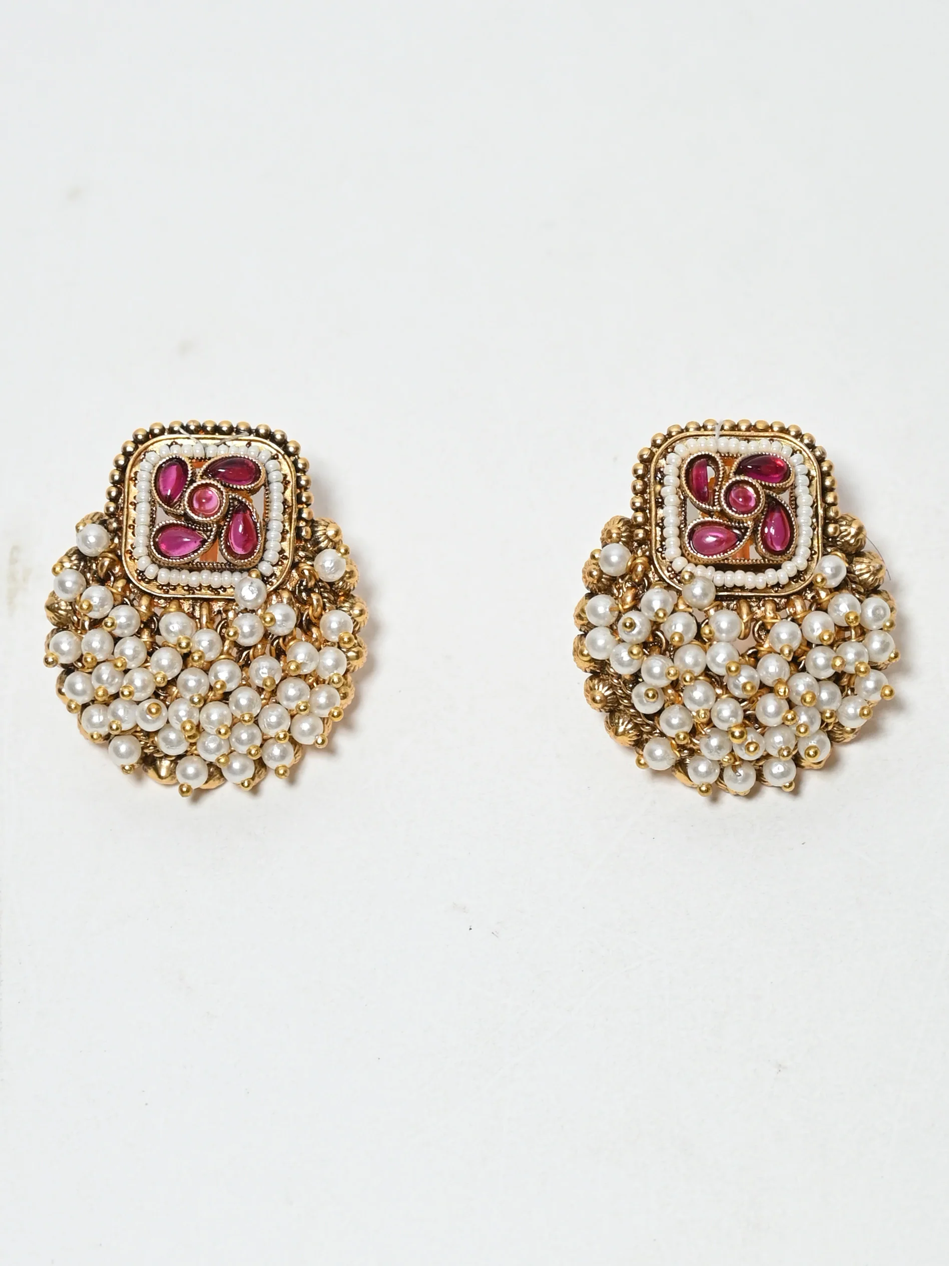 Odette Pink And White Alloy Pearl Earrings For Women - Image 4