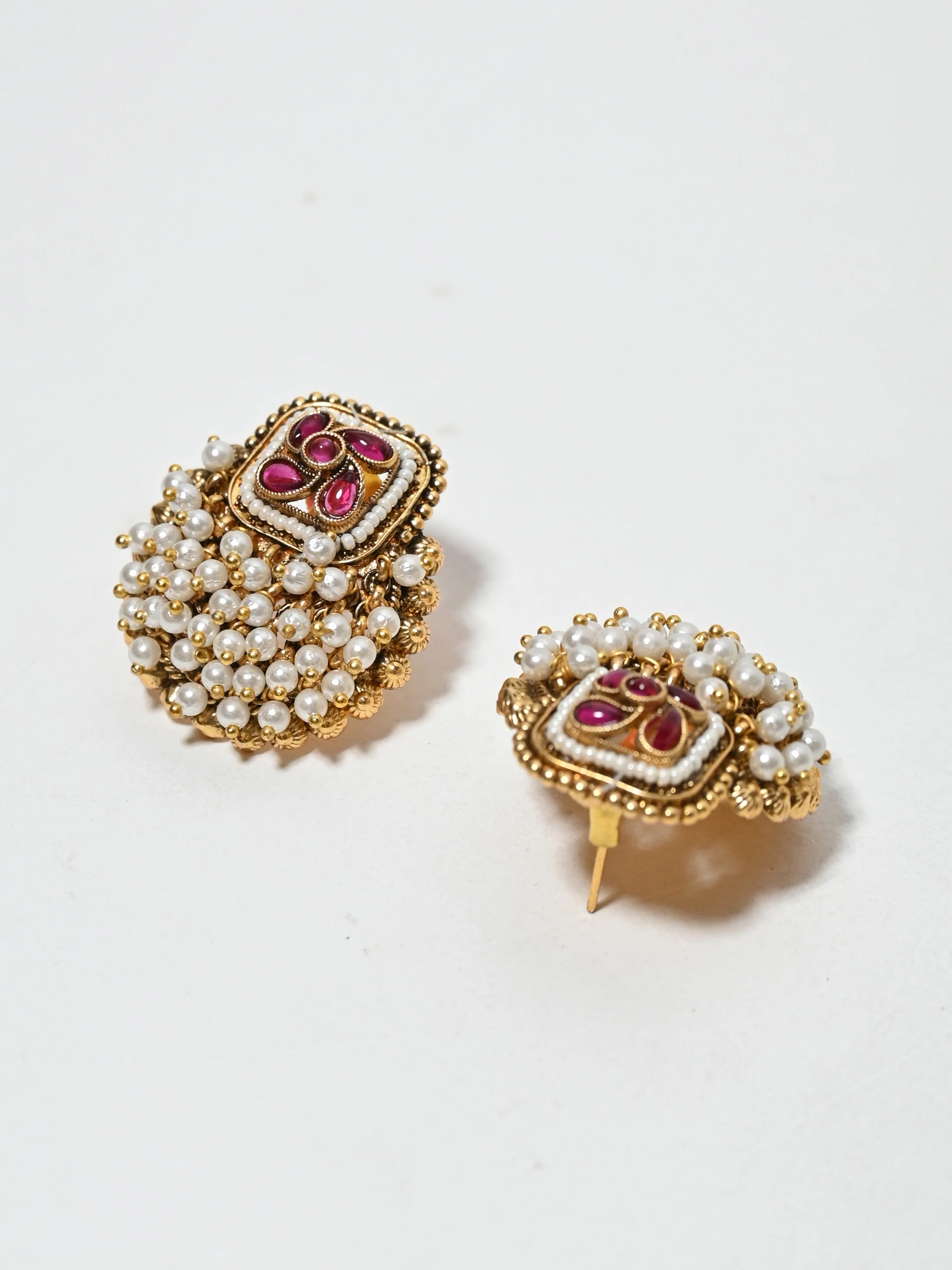 Odette Pink And White Alloy Pearl Earrings For Women - Image 5